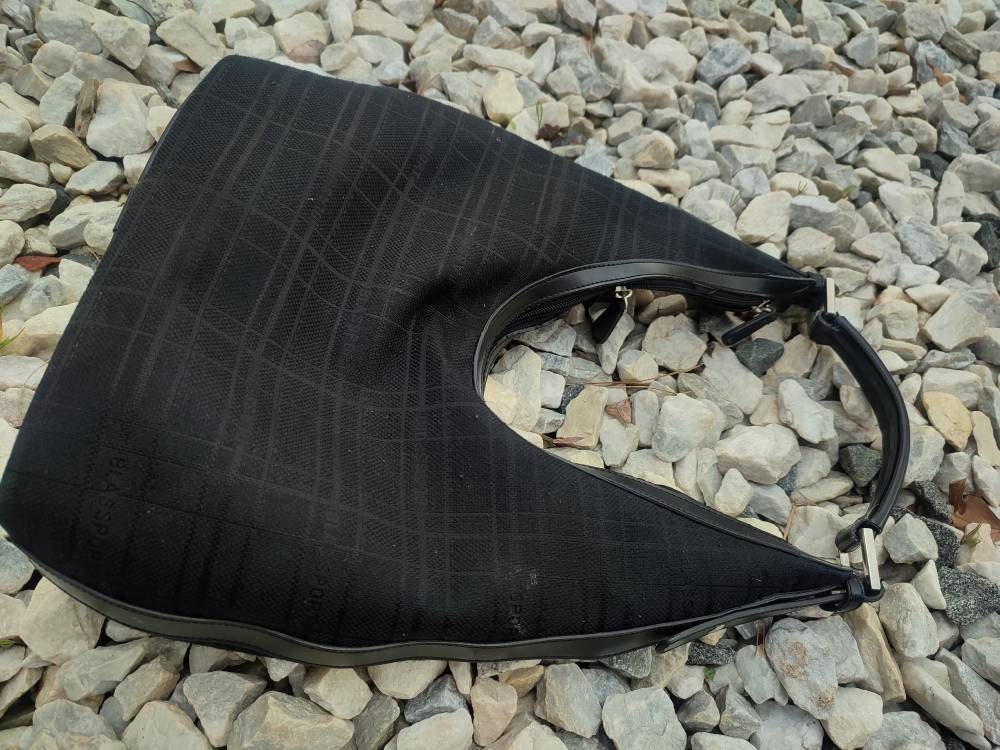 y2k Blassport shoulder bag | Vintage minimalist black logomania handbag| Purist hobo canvas back