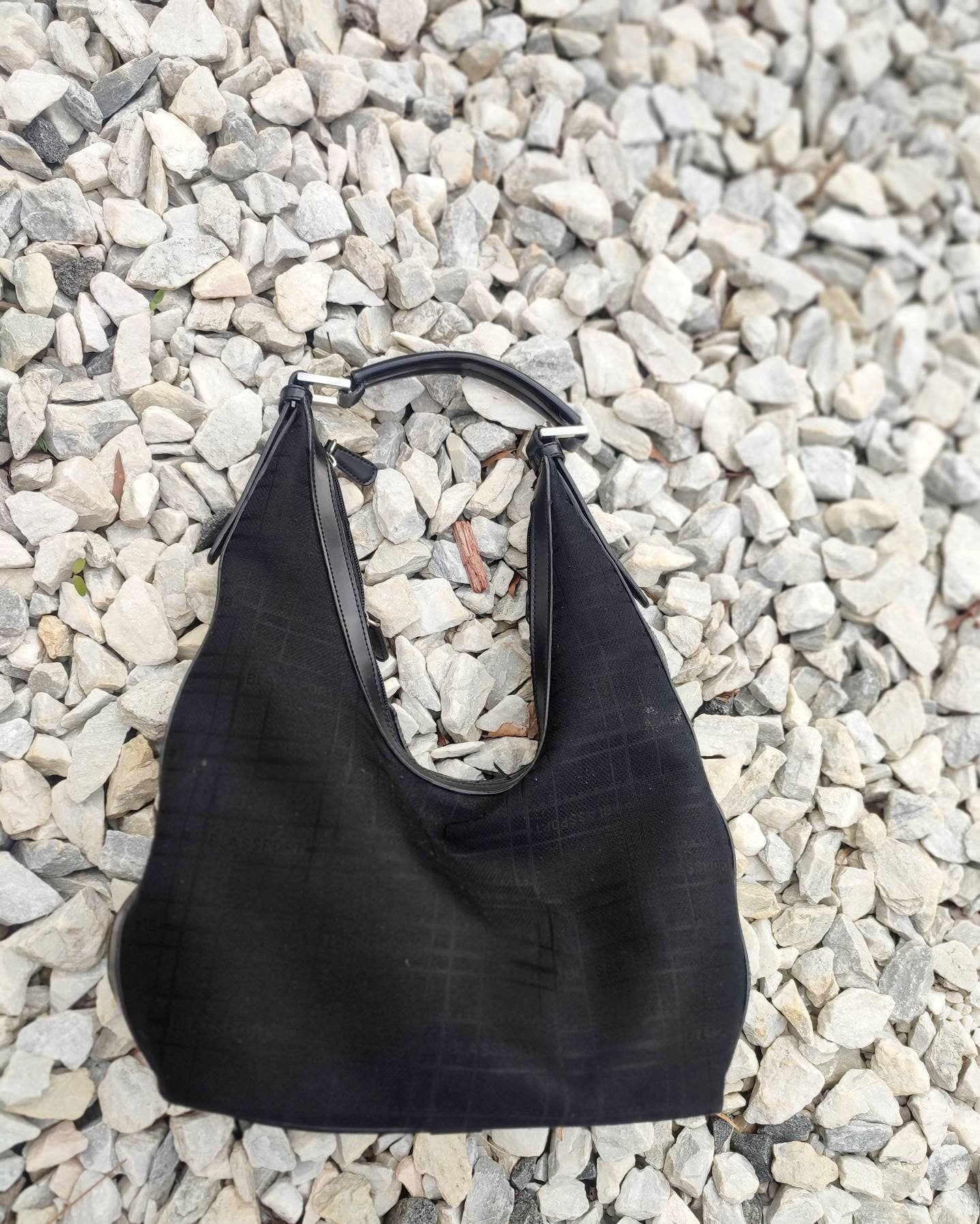 y2k Blassport shoulder bag | Vintage minimalist black logomania handbag| Purist hobo canvas back