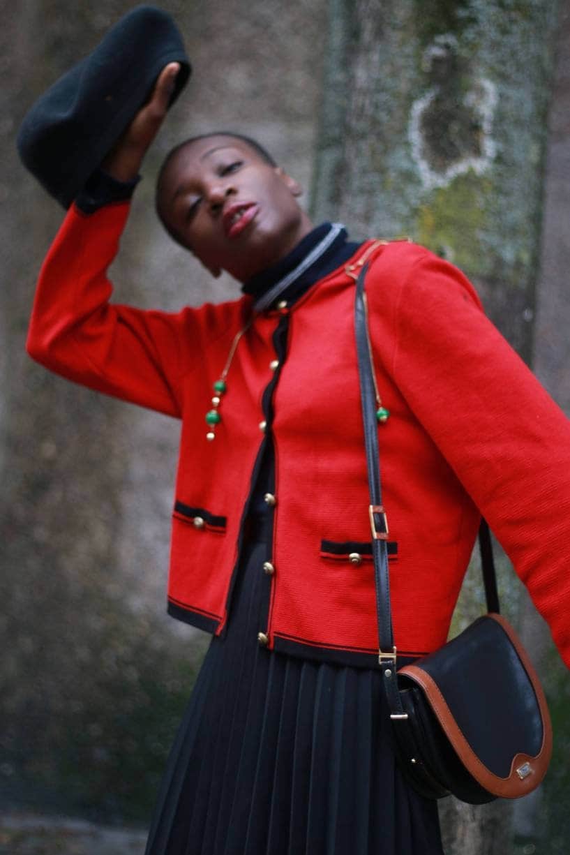 80s Jaeger wool sweater | Vintage red and black cardigan