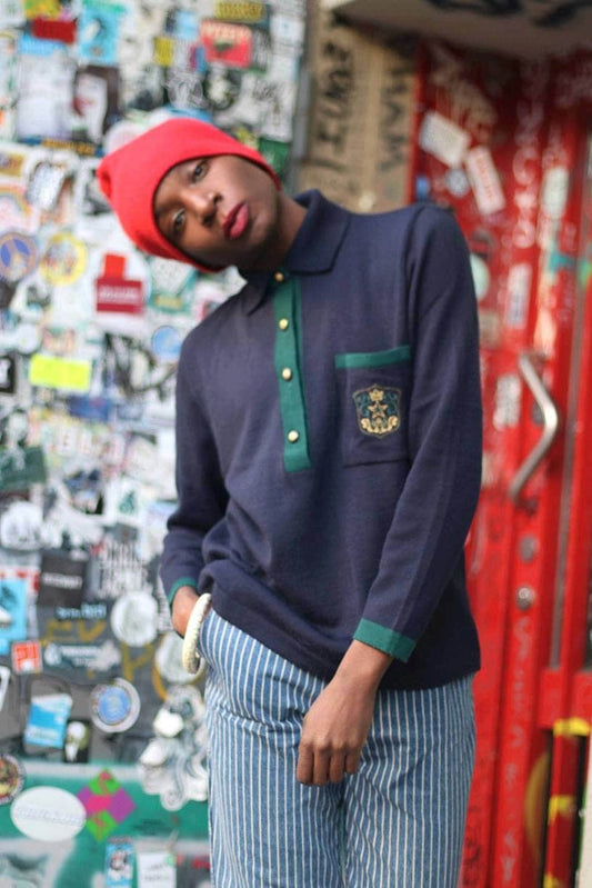 80s blue sweater| Vintage Koblede wool blend shirt sports inspired preppy long sleeved design with cool Insignia