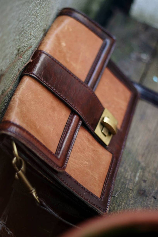 Vintage brown leather bag with detachable strap| 90s brown two tones shoulder bag