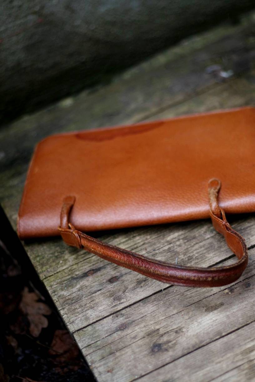 70s leather handbag in brown| Vintage classic brown top handle bag