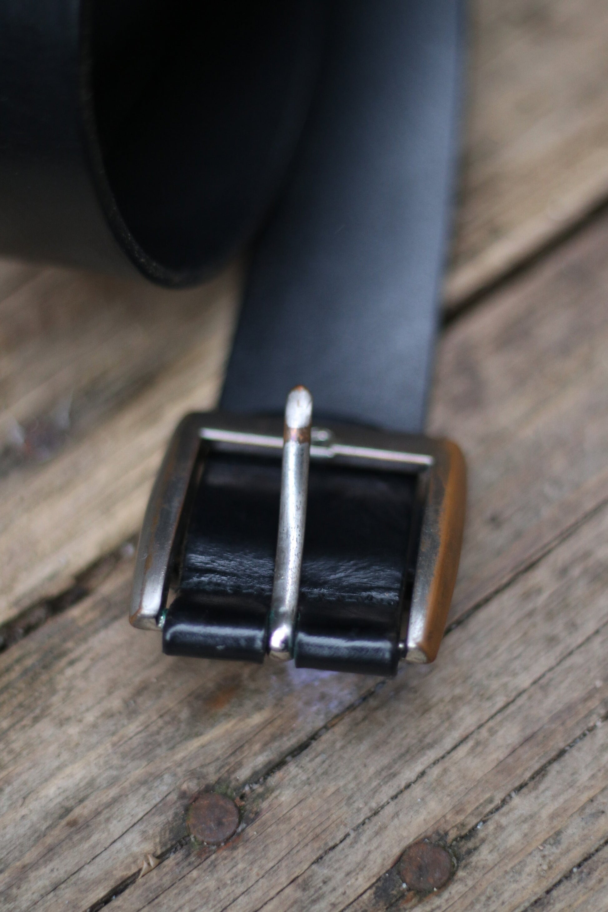 Aniline leather Black Belt with Silver colored buckle| Vintage 90s classic minimalist design