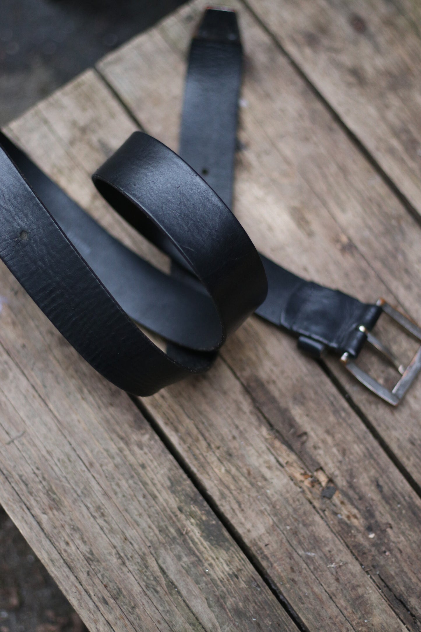 Aniline leather Black Belt with Silver colored buckle| Vintage 90s classic minimalist design
