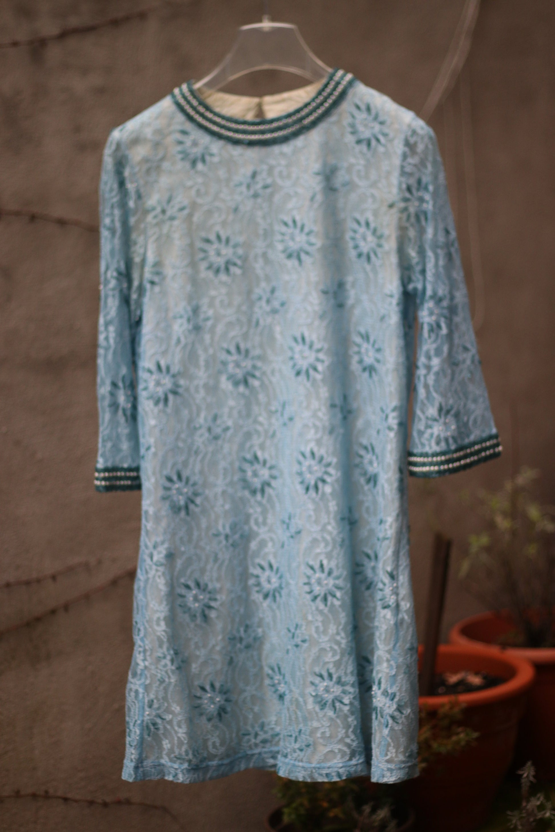 Vintage Beaded Blue Dress | y2k H&M flapper inspired evening dress| Maximalist high collar chic dress with floral motif