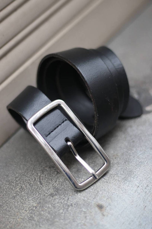 90s St.Olivier belt| Classic Vintage black belt with silver buckle