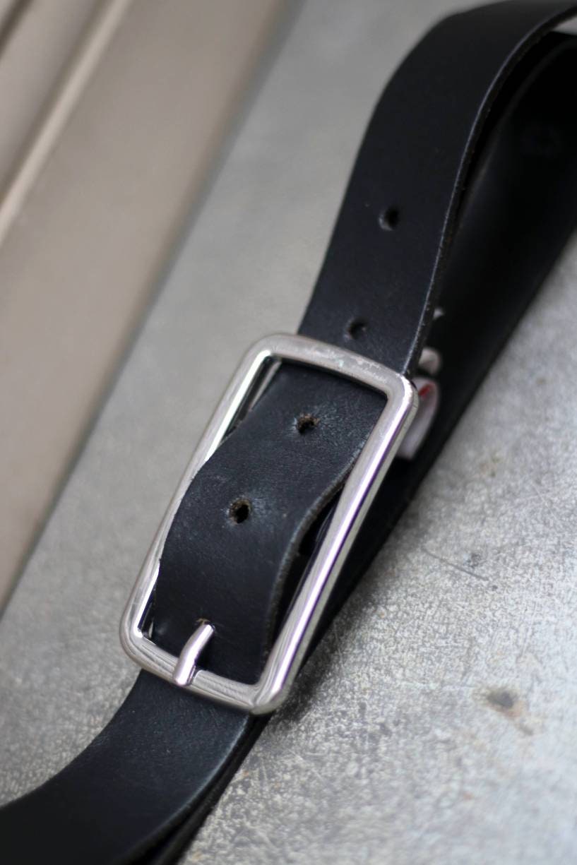 90s St.Olivier belt| Classic Vintage black belt with silver buckle