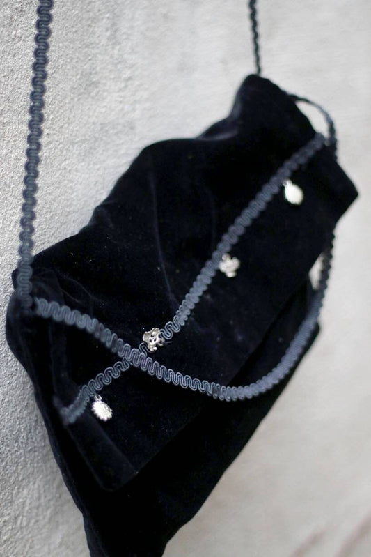 90s velvet optic bag| Vintage gothic inspired black shoulder bag with charms
