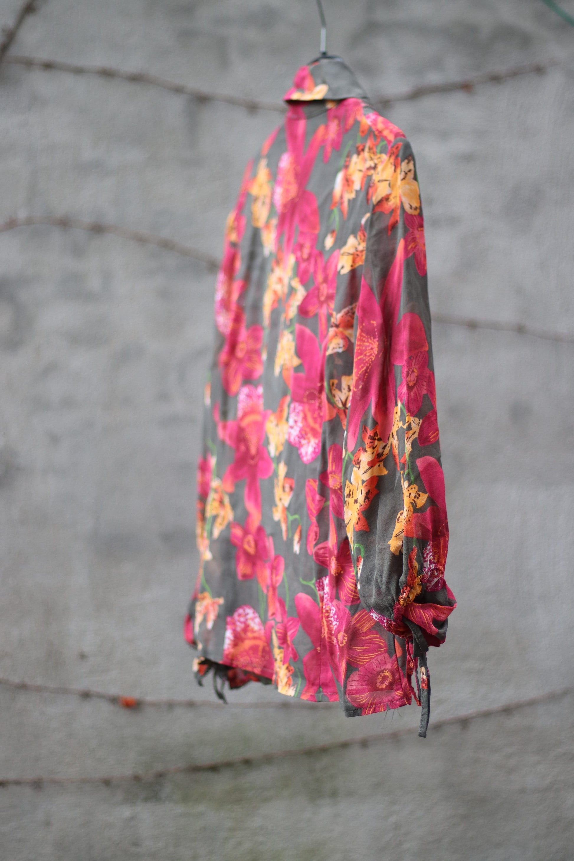 Vintage BiBA floral print ruffled blouse | Bohemian Red lace-up blouse