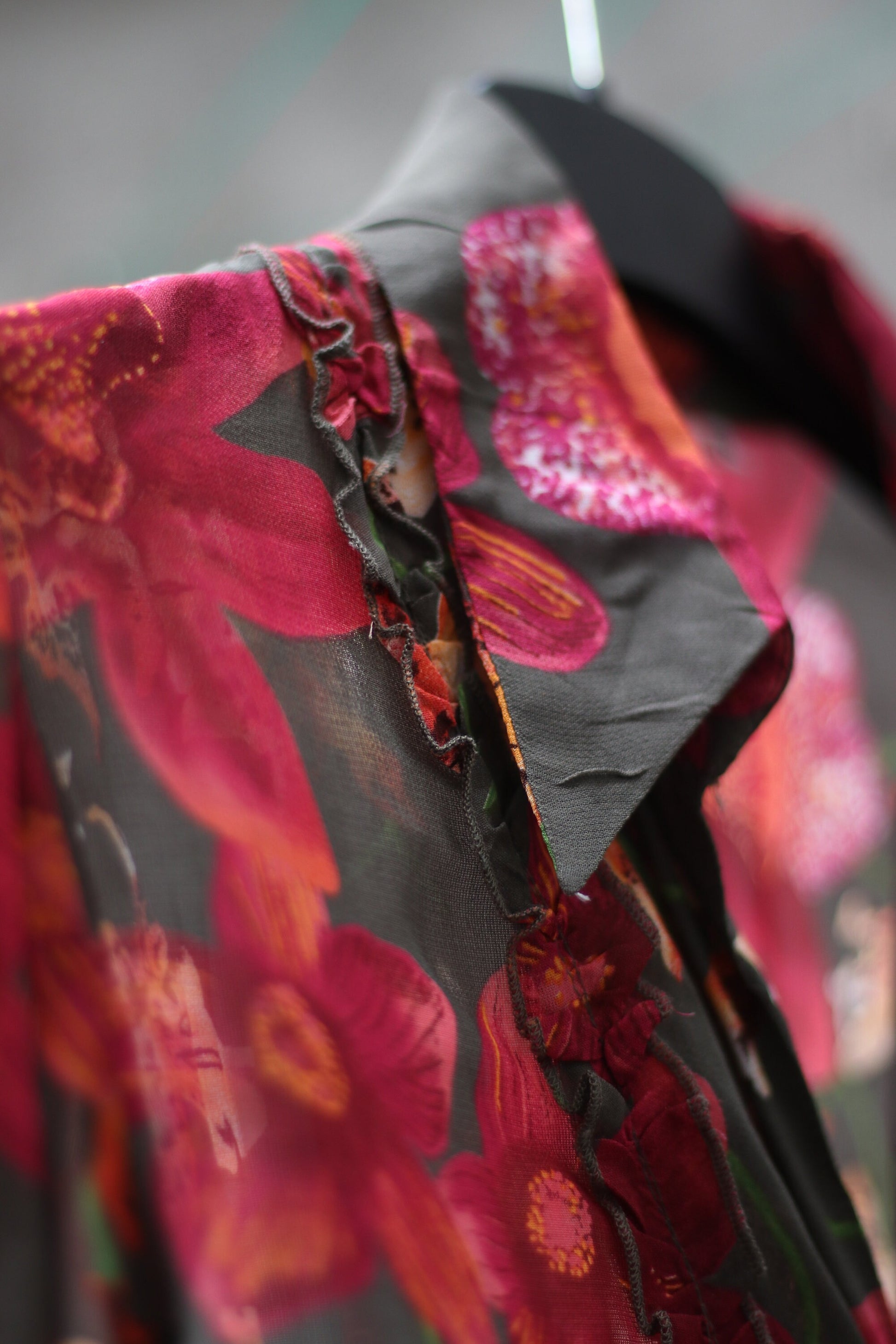 Vintage BiBA floral print ruffled blouse | Bohemian Red lace-up blouse