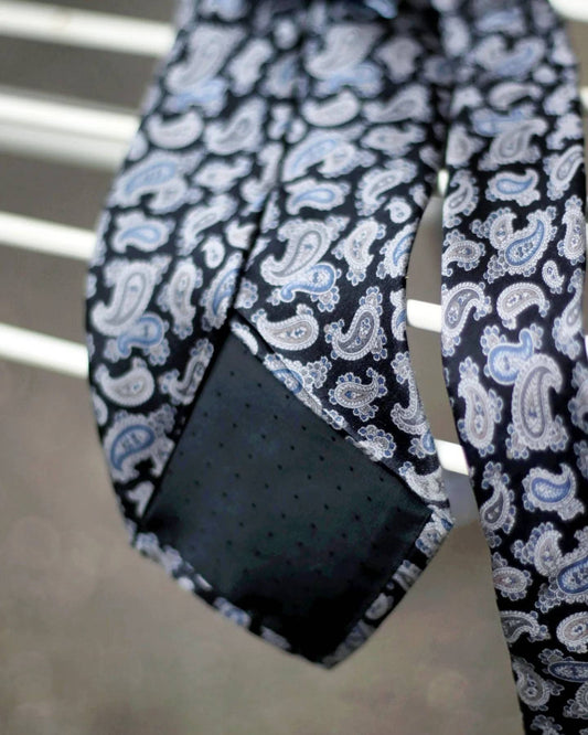 90s Daniel Hechtner Paris tie Paris Silk Tie | Paisley Print Blue tie