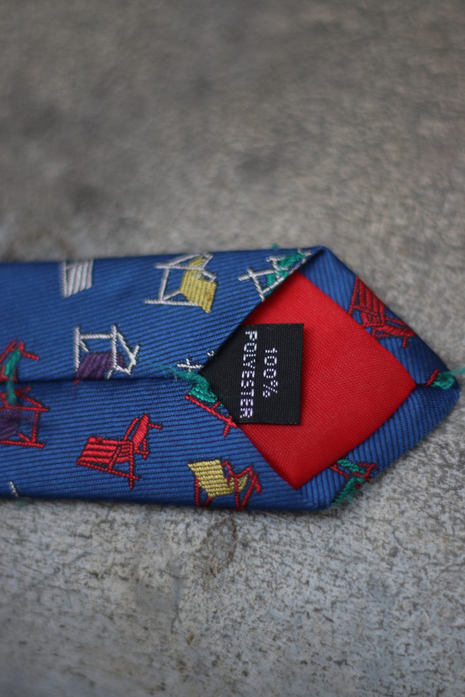 Vintage Blue tie with chair motif 90s quirky menswear suit neck tie