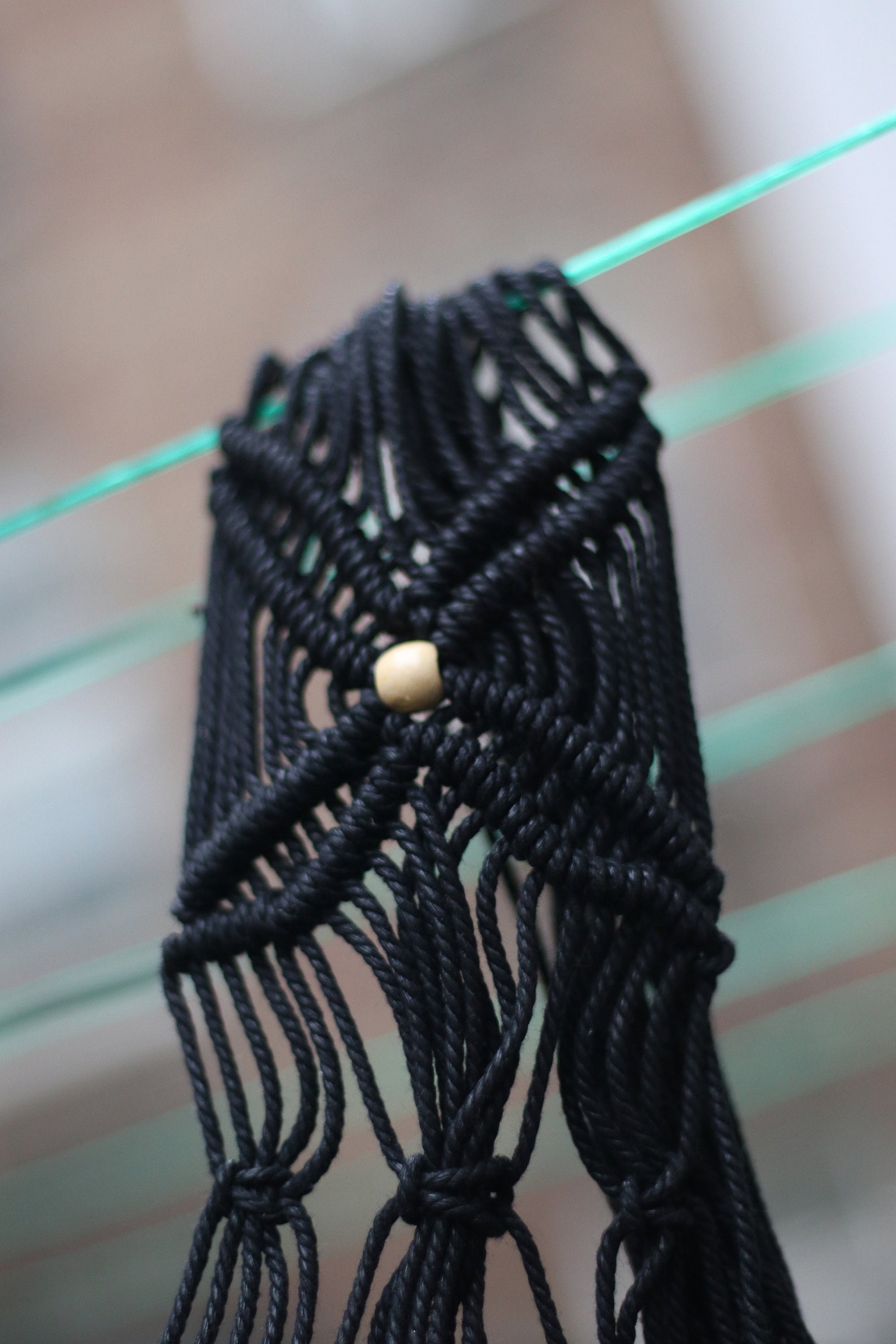 70s macrame black belt | Vintage Bohemian Woven Black belt