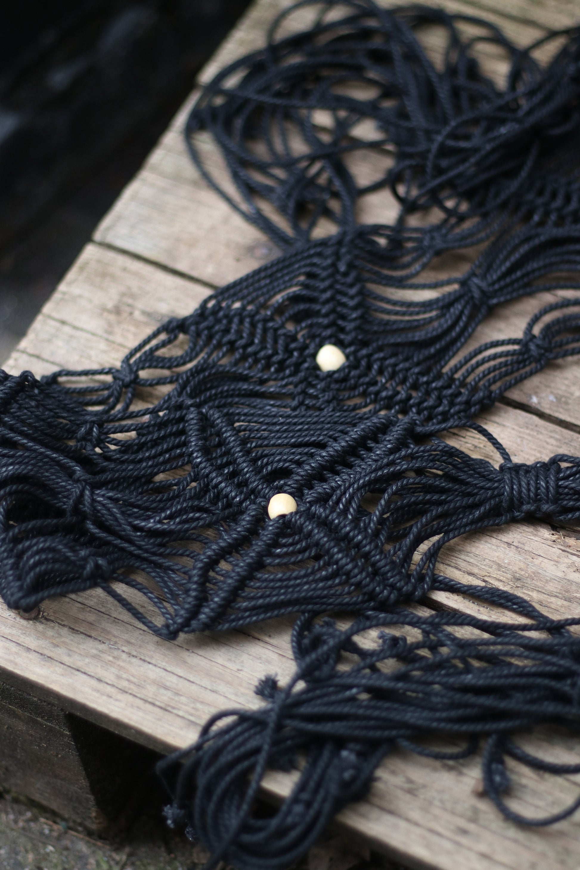 70s macrame black belt | Vintage Bohemian Woven Black belt
