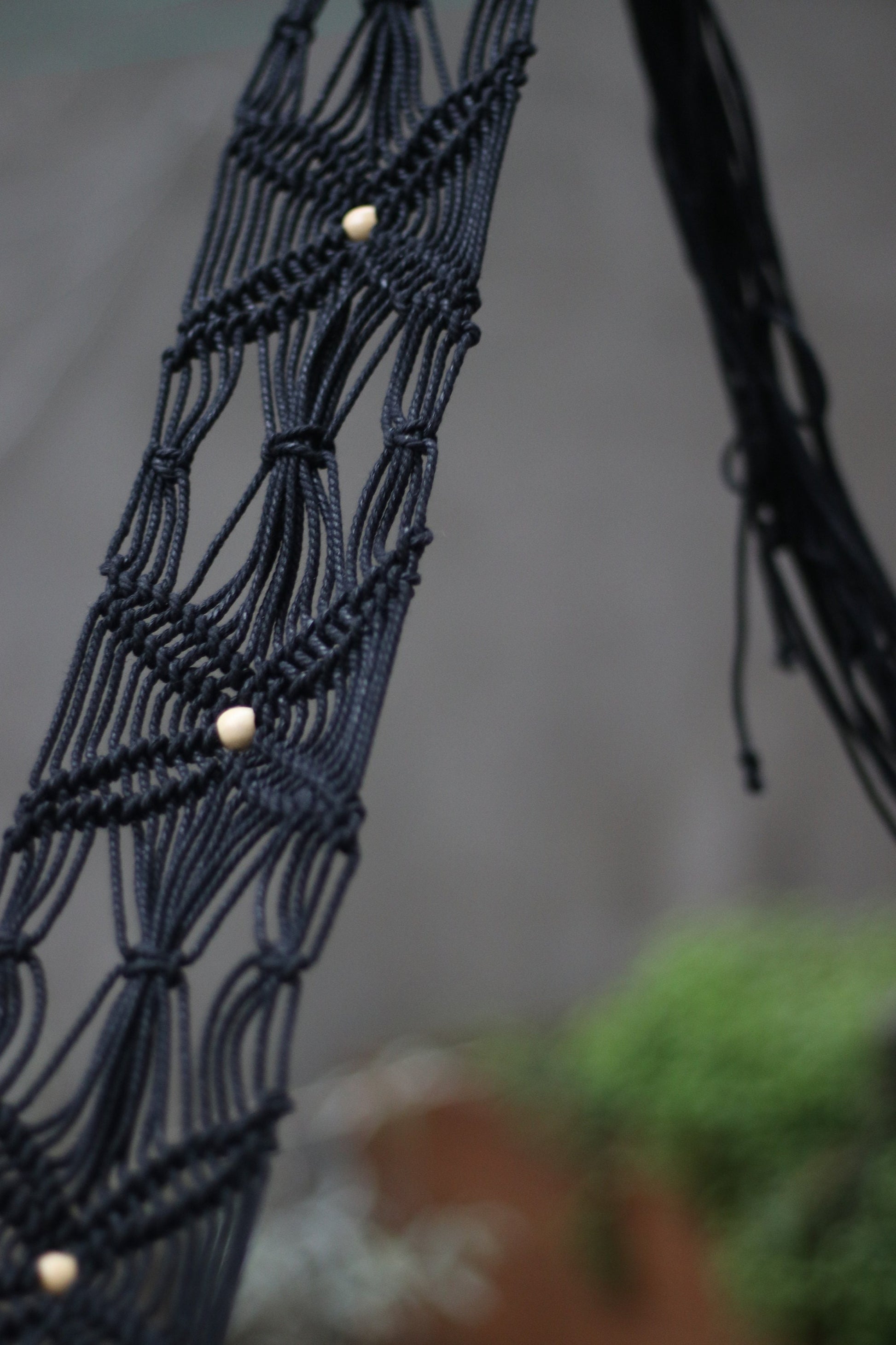 70s macrame black belt | Vintage Bohemian Woven Black belt