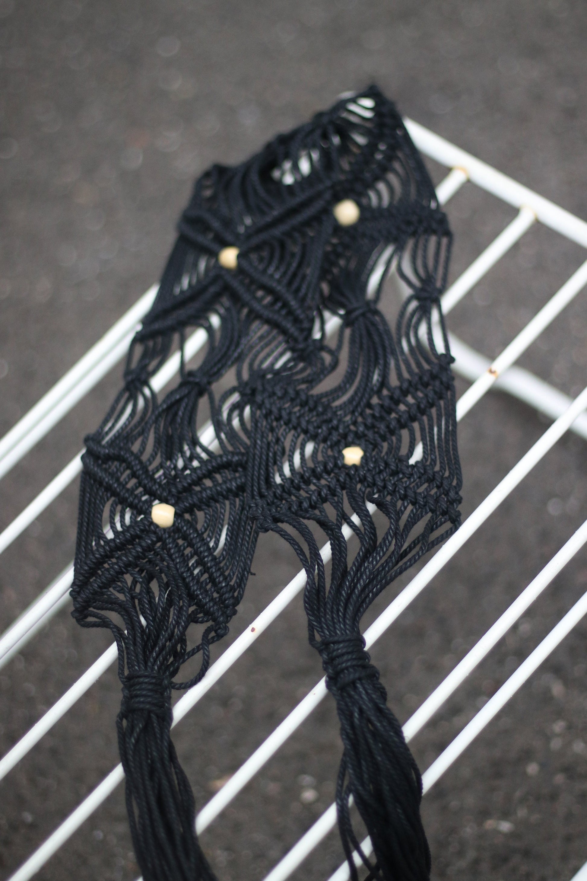 70s macrame black belt | Vintage Bohemian Woven Black belt
