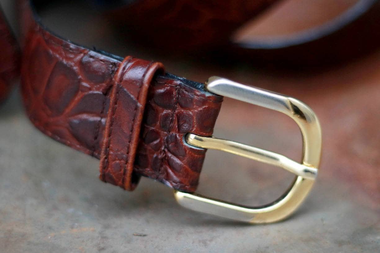 Vintage Leather belt with faux exotic finish| Brown Chic leather accessory