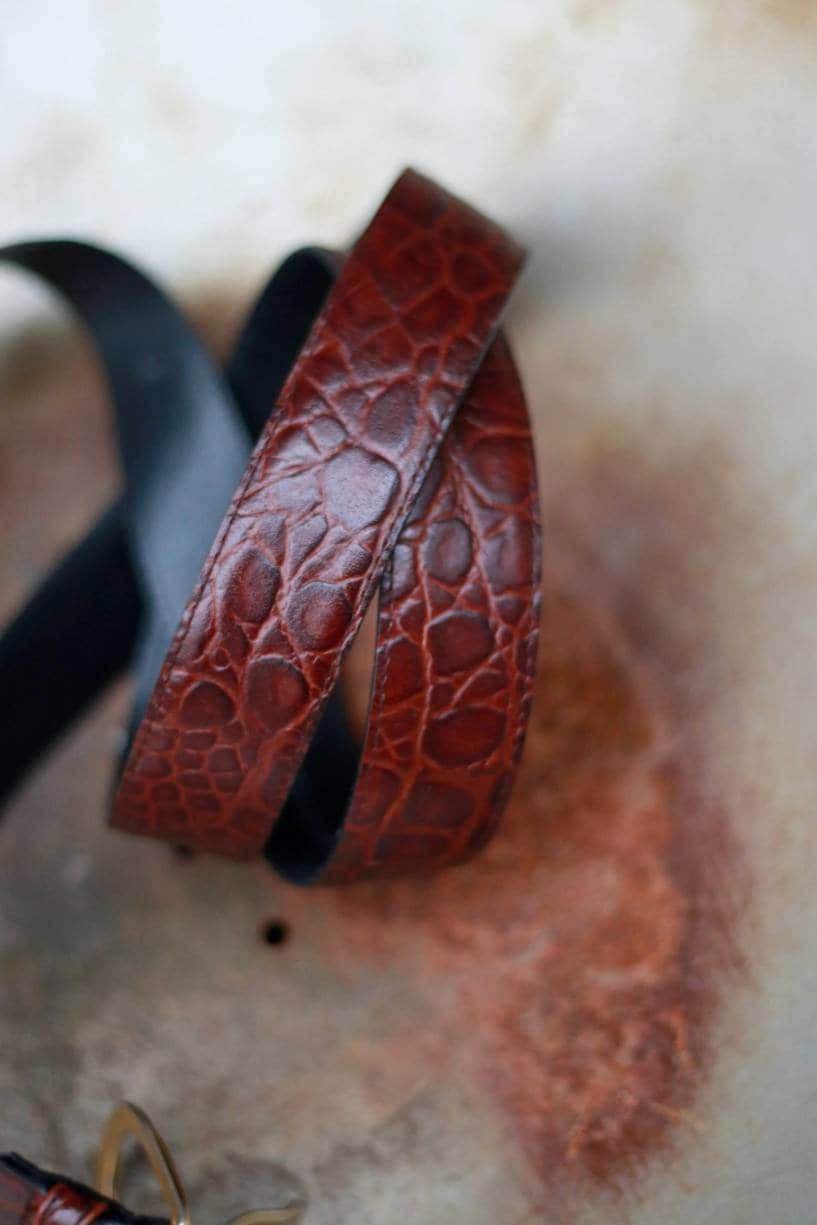 Vintage Leather belt with faux exotic finish| Brown Chic leather accessory