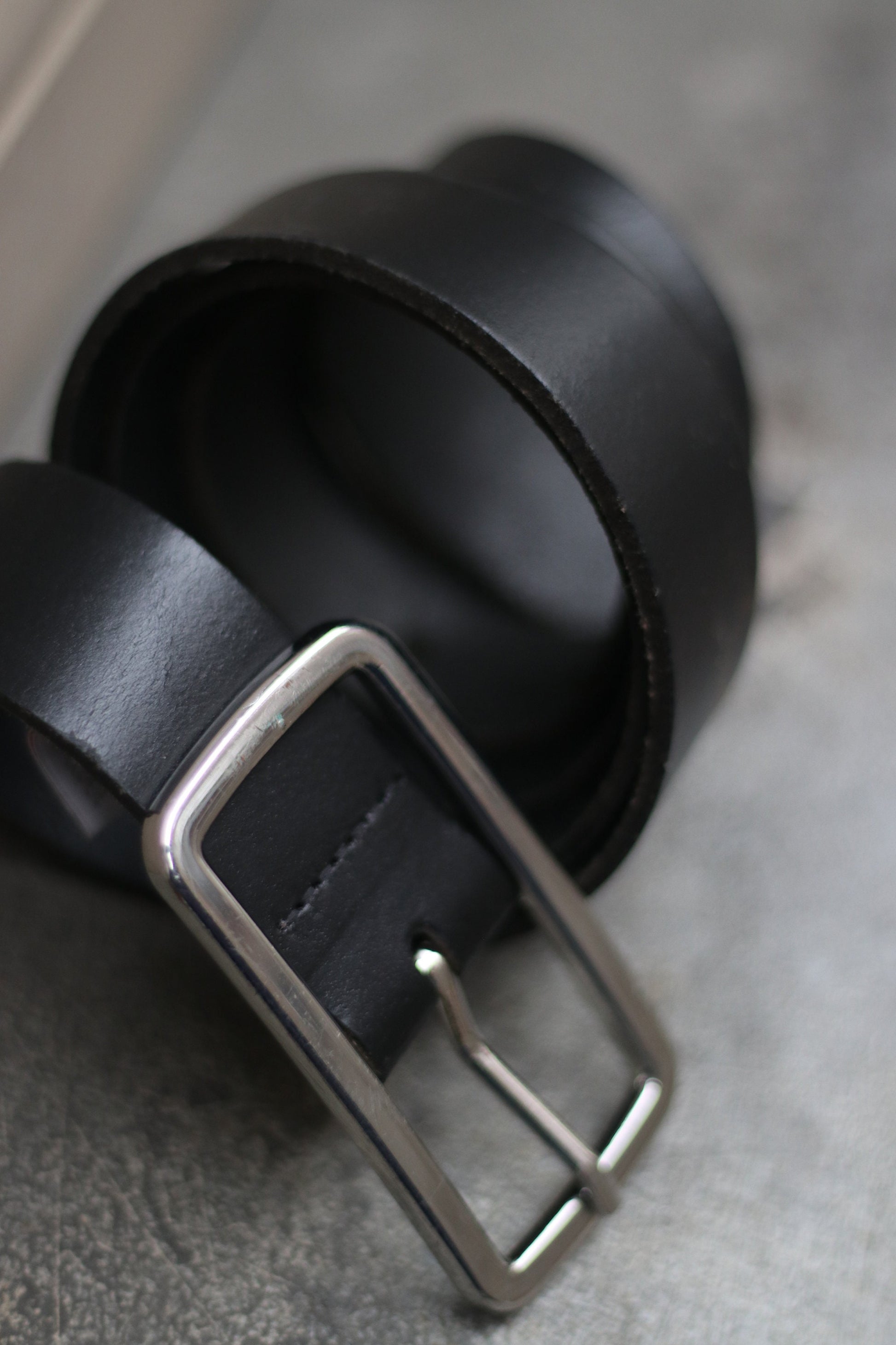 90s St.Olivier belt| Classic Vintage black belt with silver buckle