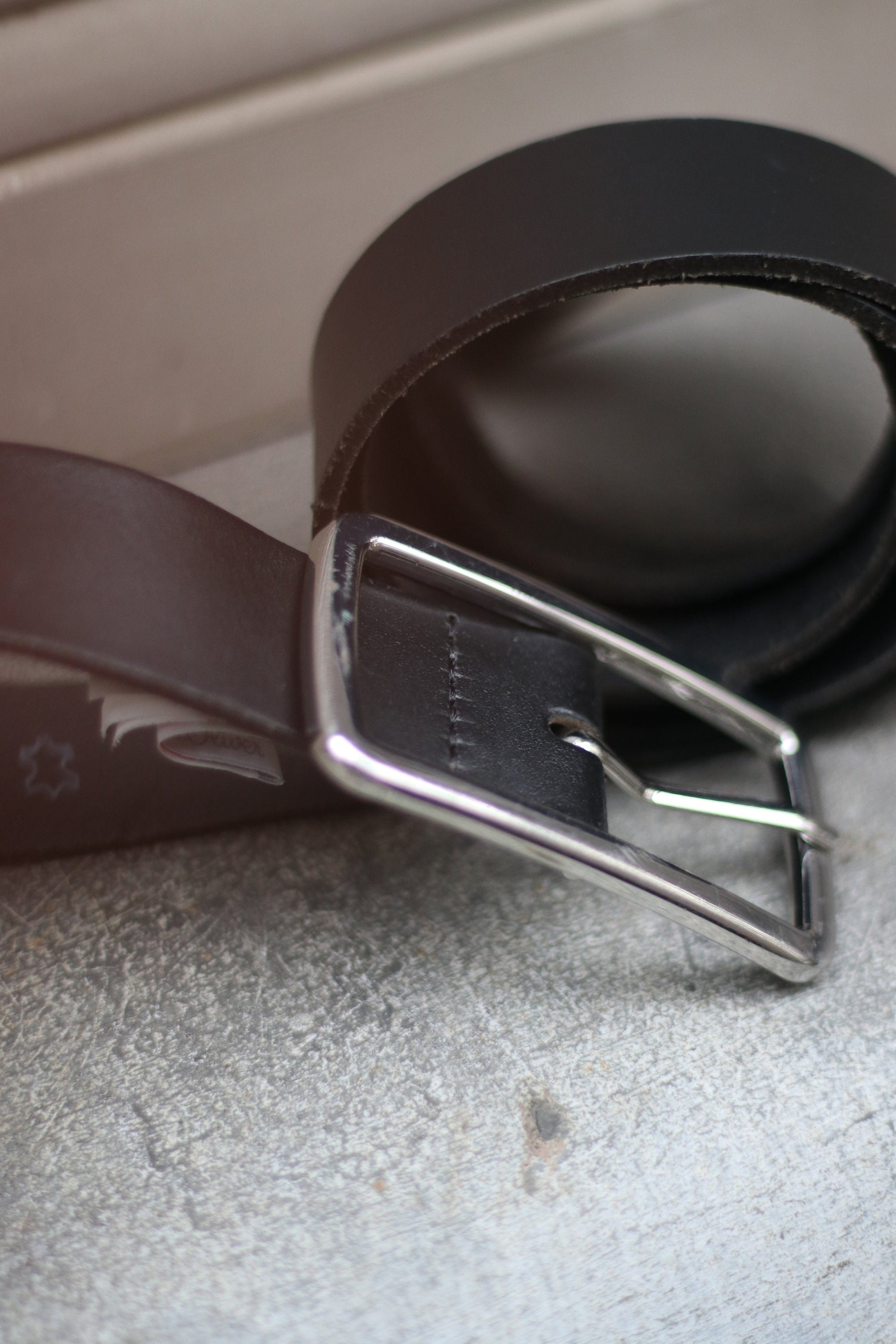 90s St.Olivier belt| Classic Vintage black belt with silver buckle