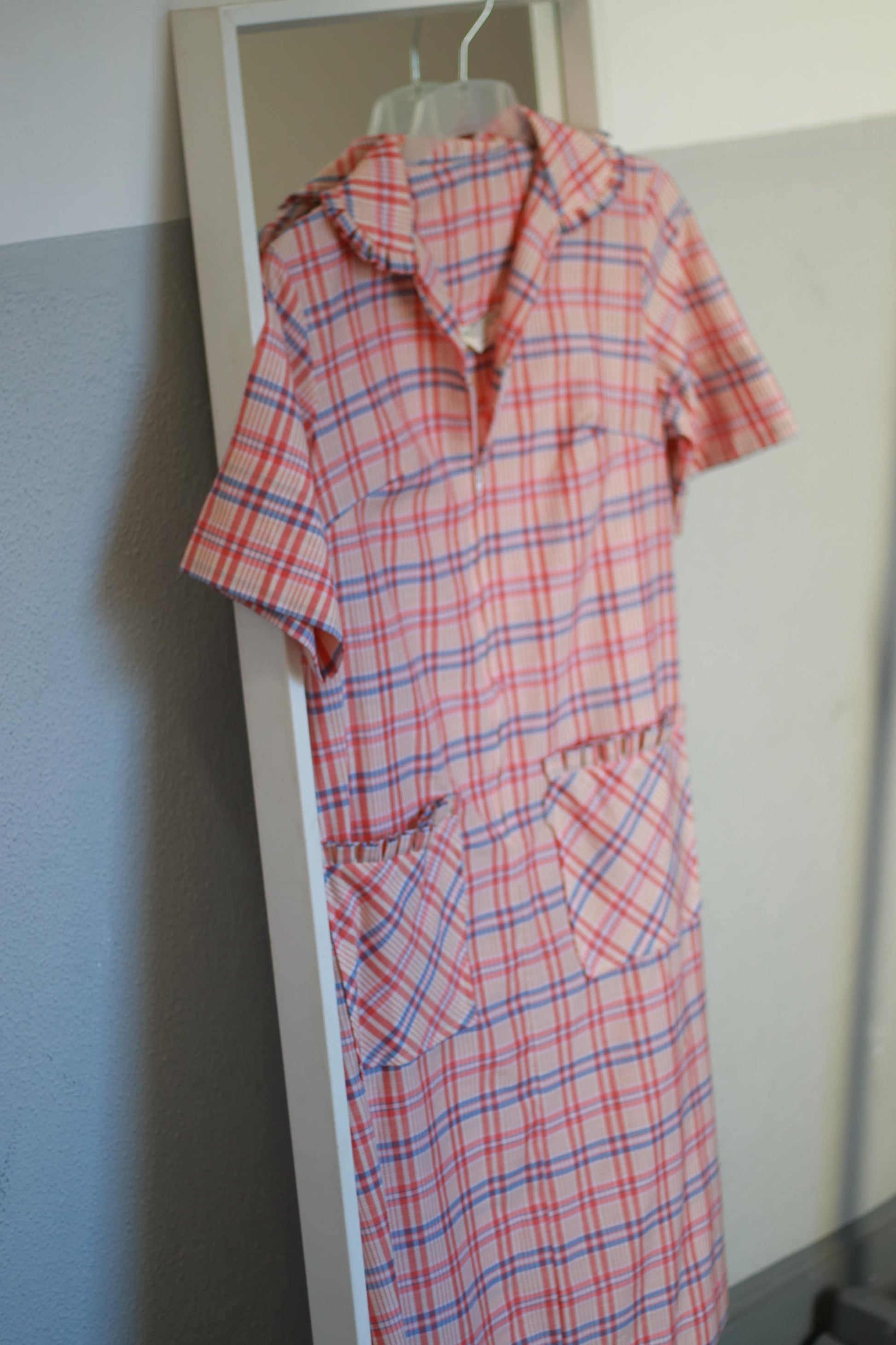 Zip & Dash 90s plaid Summer Dress| Vintage checkered dress in red and cream with feminine details