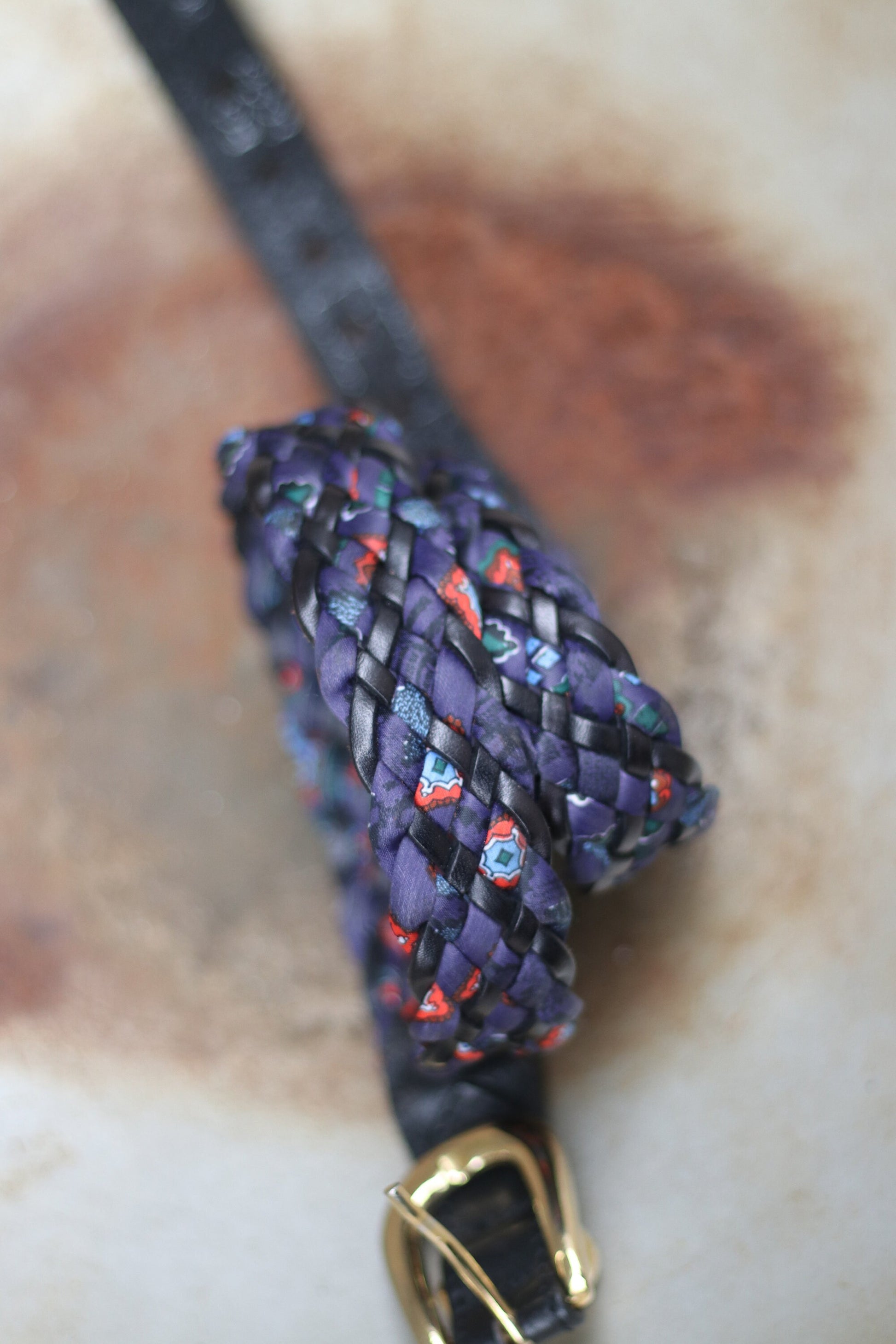 Vintage woven leather belt in blue| 90s leather belt bohemian inspired