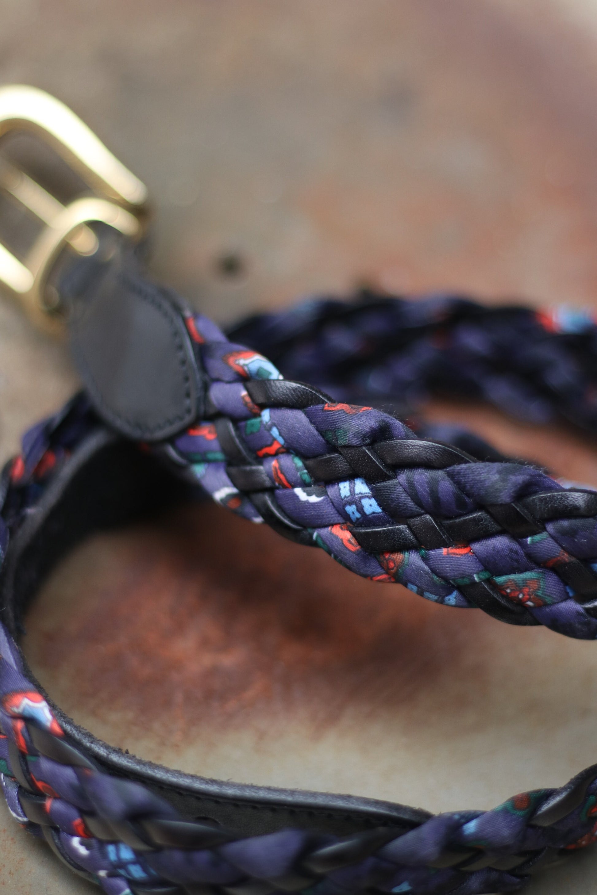 Vintage woven leather belt in blue| 90s leather belt bohemian inspired