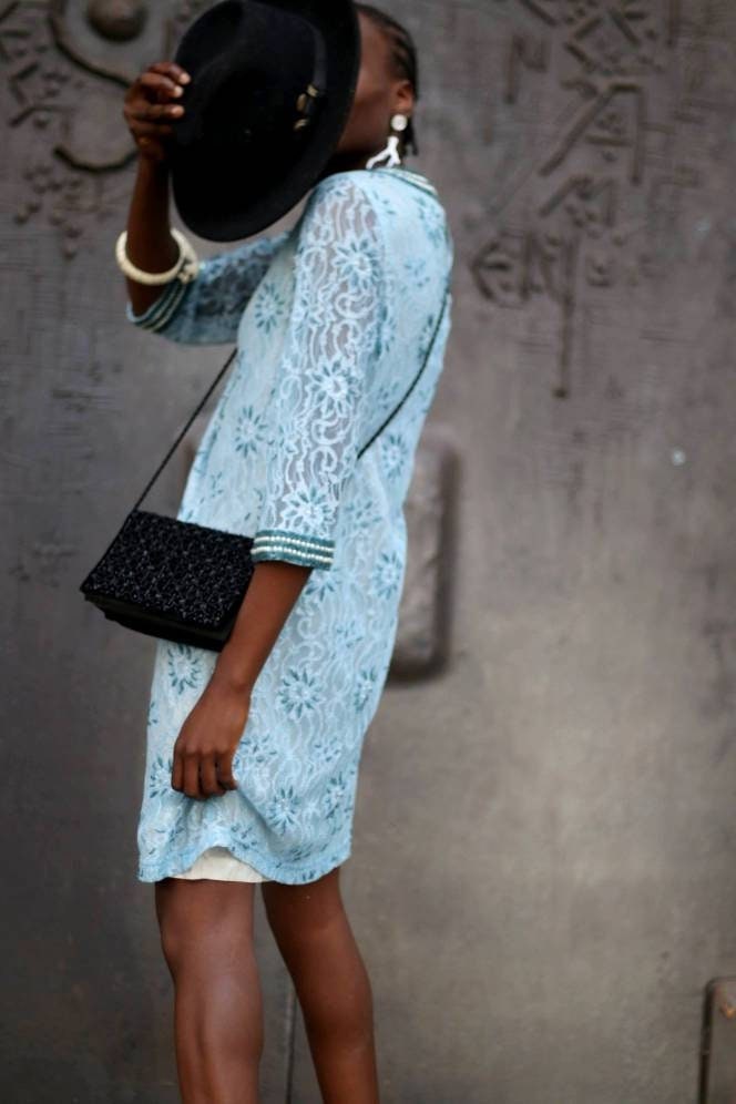 Vintage Beaded Blue Dress | y2k H&M flapper inspired evening dress| Maximalist high collar chic dress with floral motif