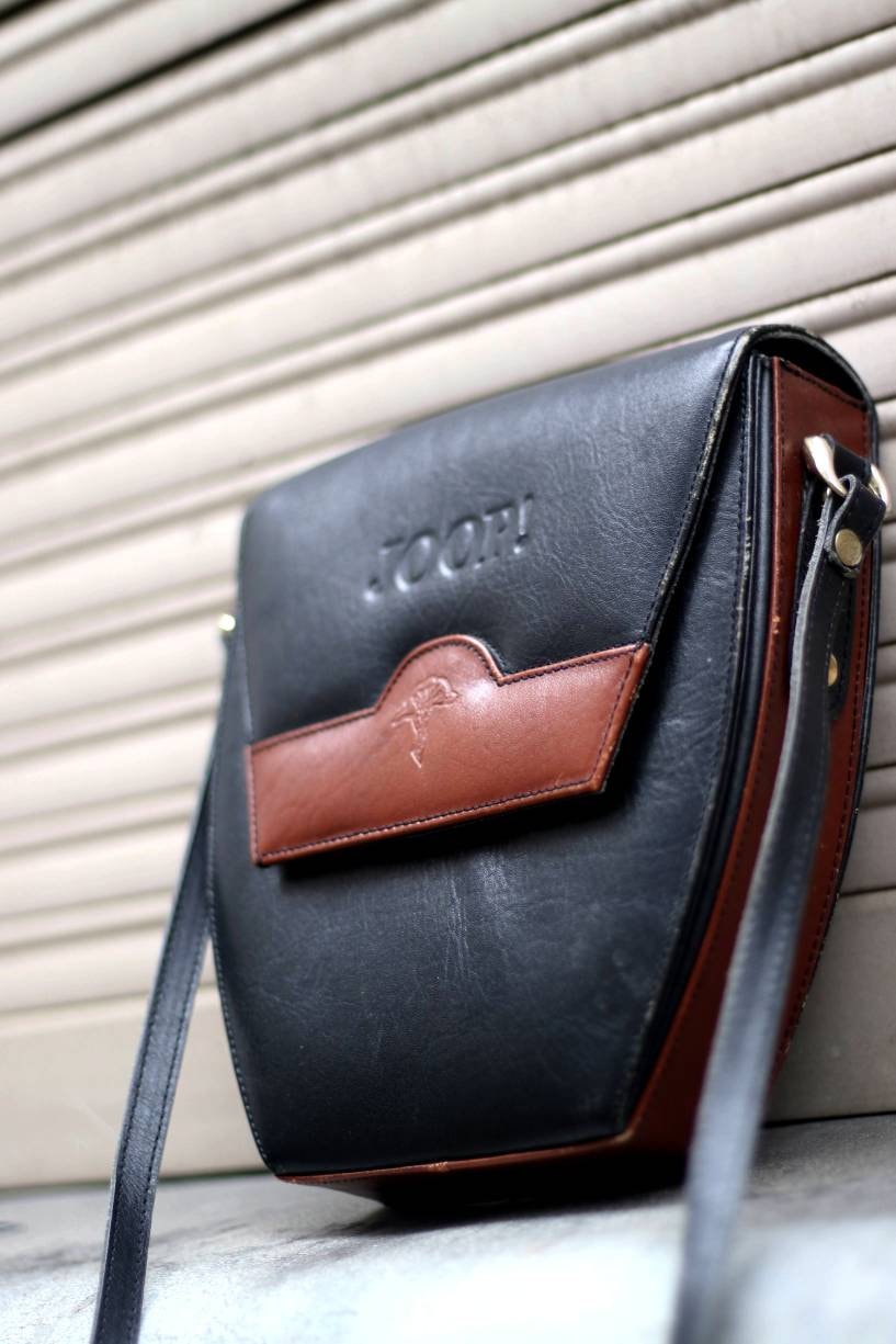 Vintage JOOP! leather shoulder bag | 90s designer handbag in brown and black