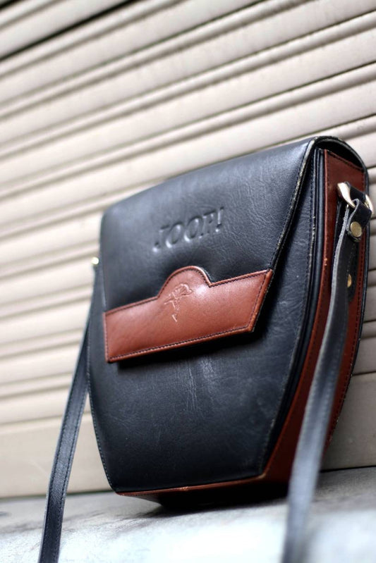 Vintage JOOP! leather shoulder bag | 90s designer handbag in brown and black