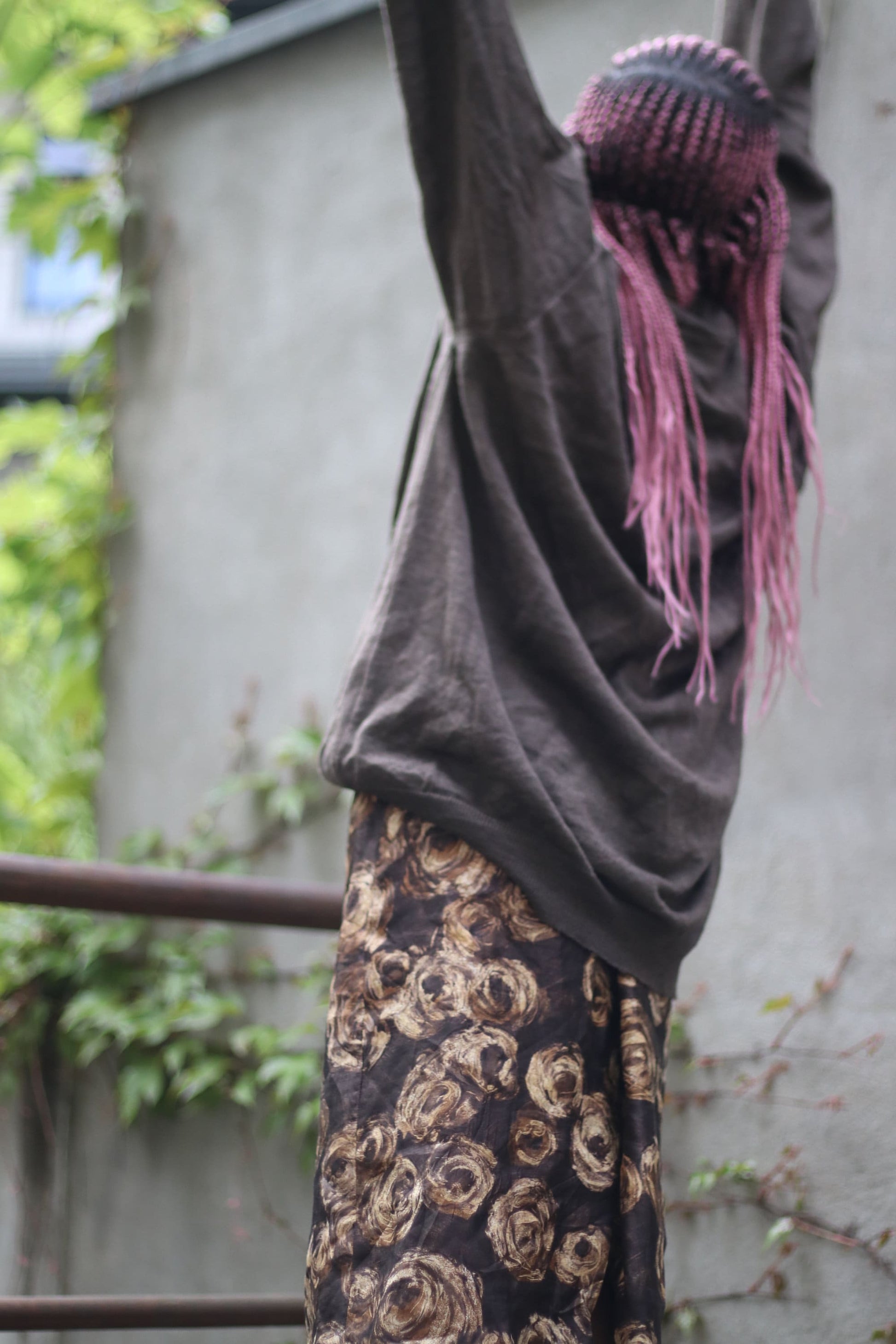 Vintage Brown Skirt with Floral Print | Maximalist design with abstract art print