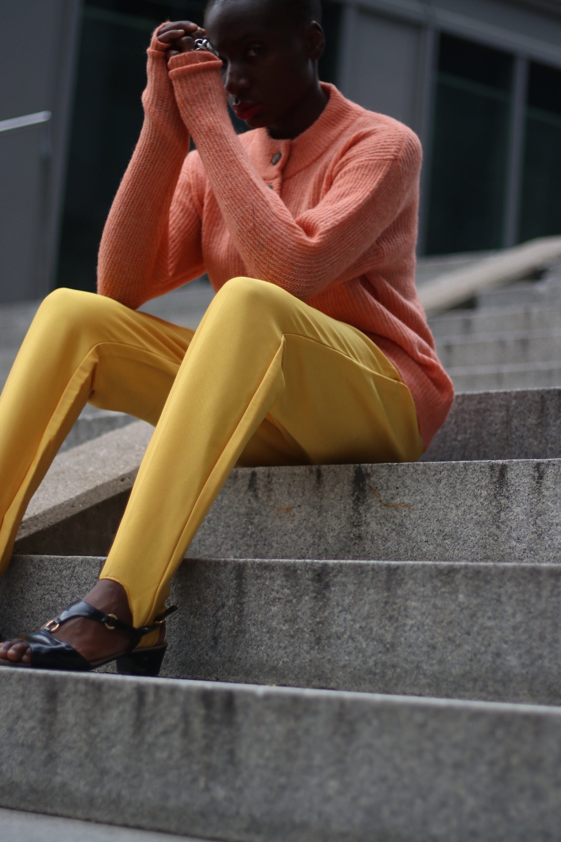 80s yellow shinny trousers| Vintage bright yellow statement Stirrup pants