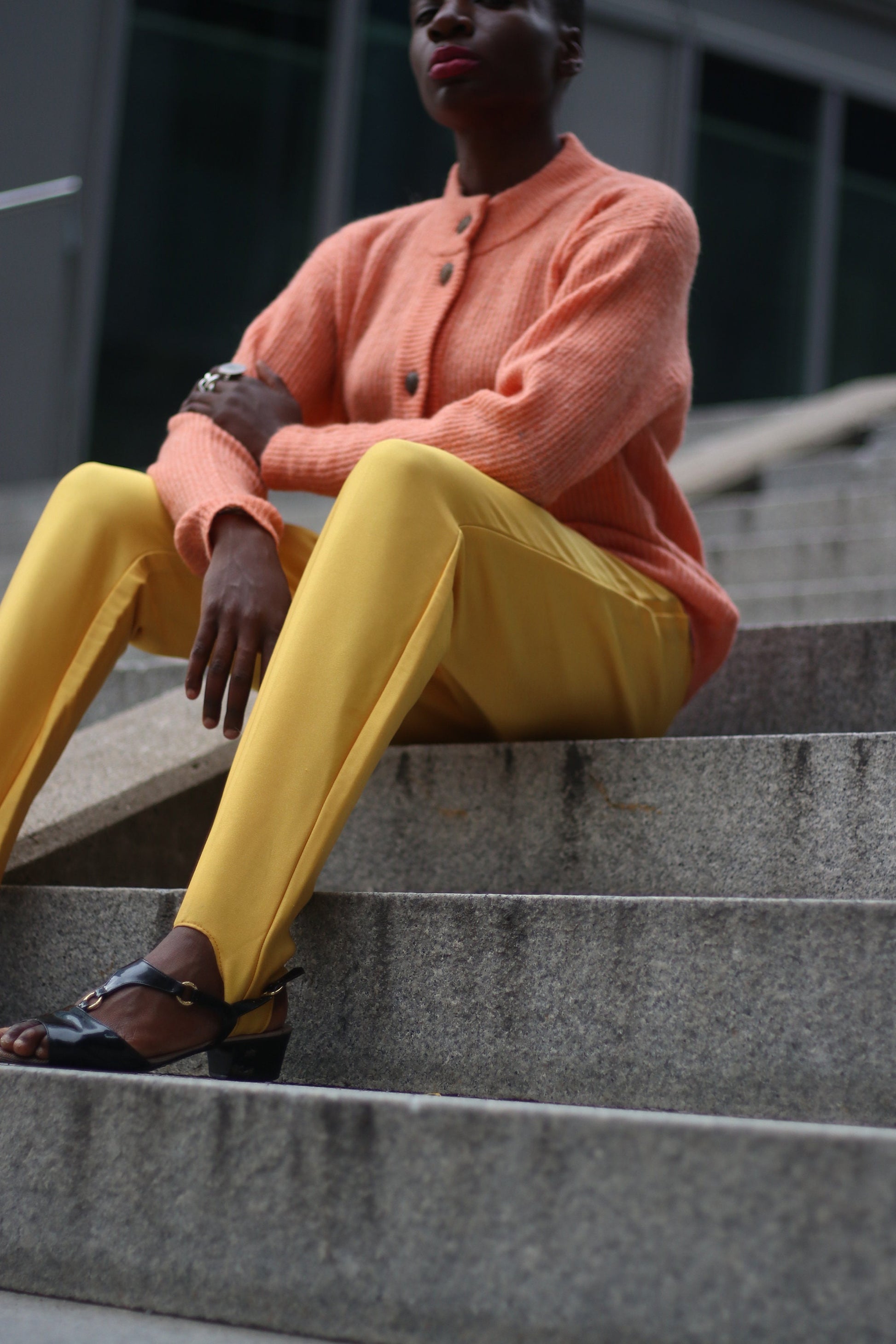 80s yellow shinny trousers| Vintage bright yellow statement Stirrup pants