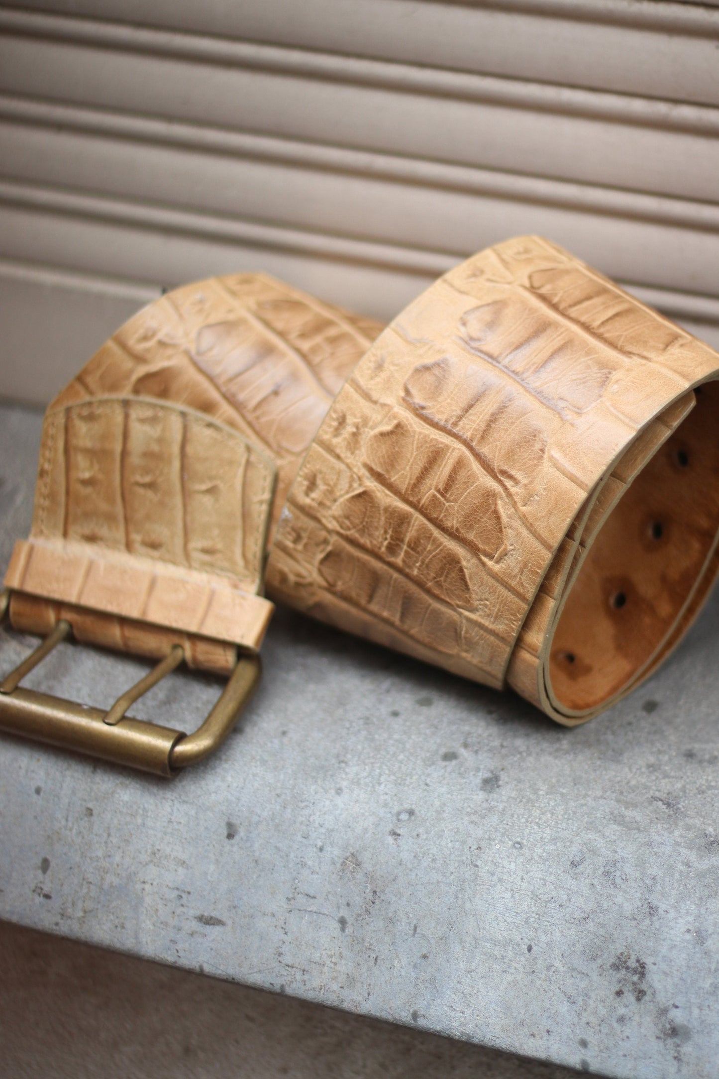 Vintage Leather Belt| Minimalist Vanzetti 90s brown waist belt faux exotic upper