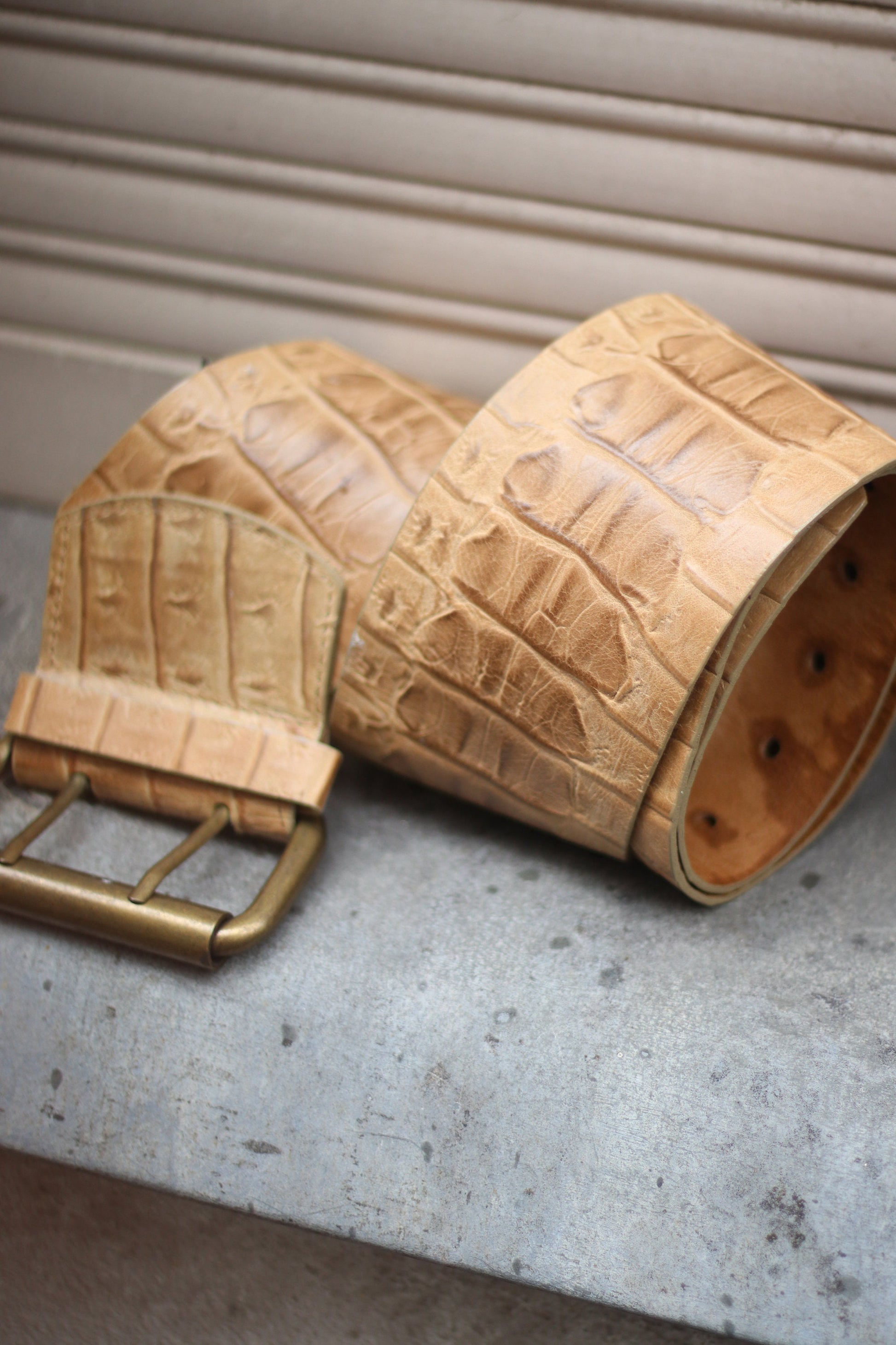 Vintage Leather Belt| Minimalist Vanzetti 90s brown waist belt faux exotic upper