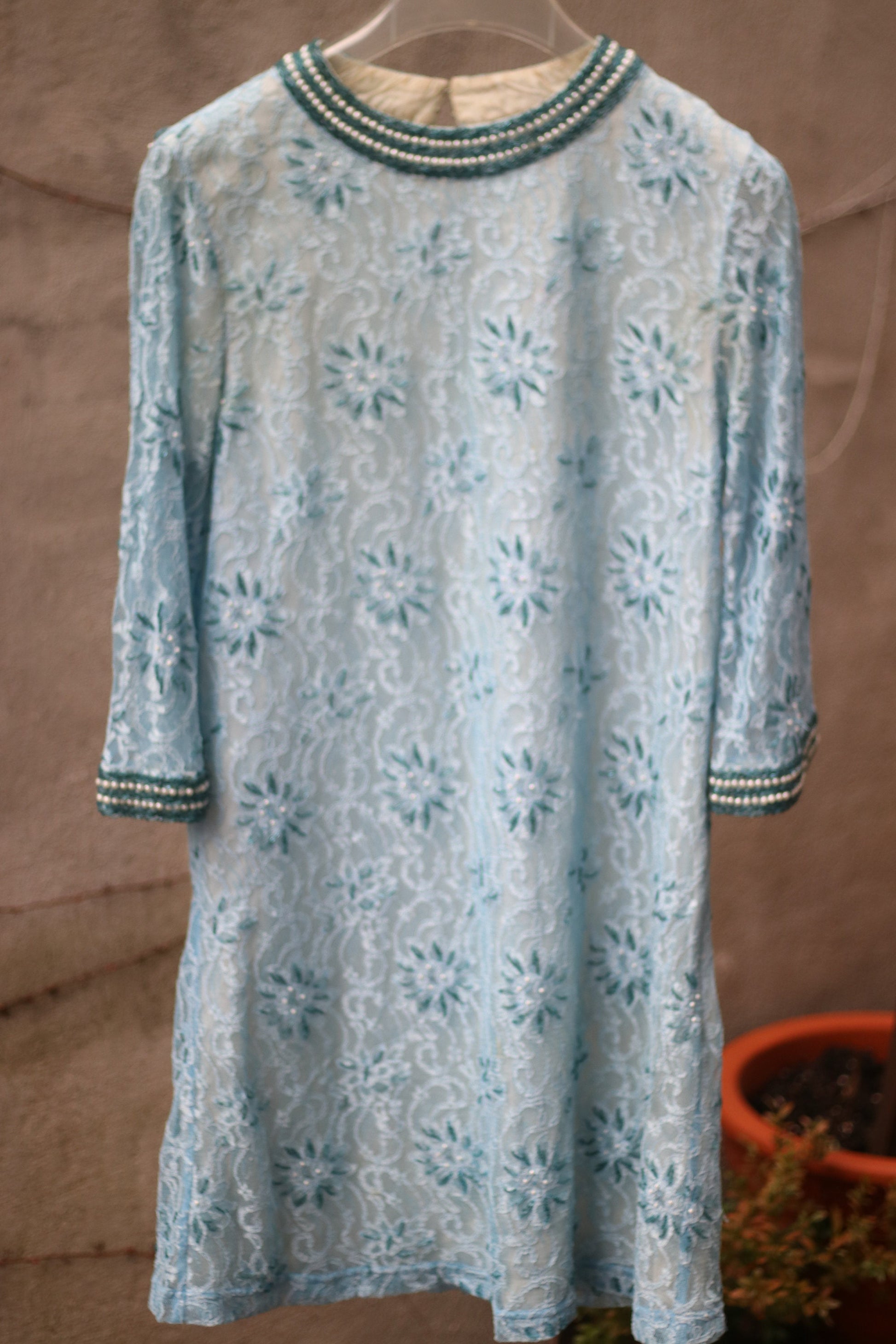 Vintage Beaded Blue Dress | y2k H&M flapper inspired evening dress| Maximalist high collar chic dress with floral motif