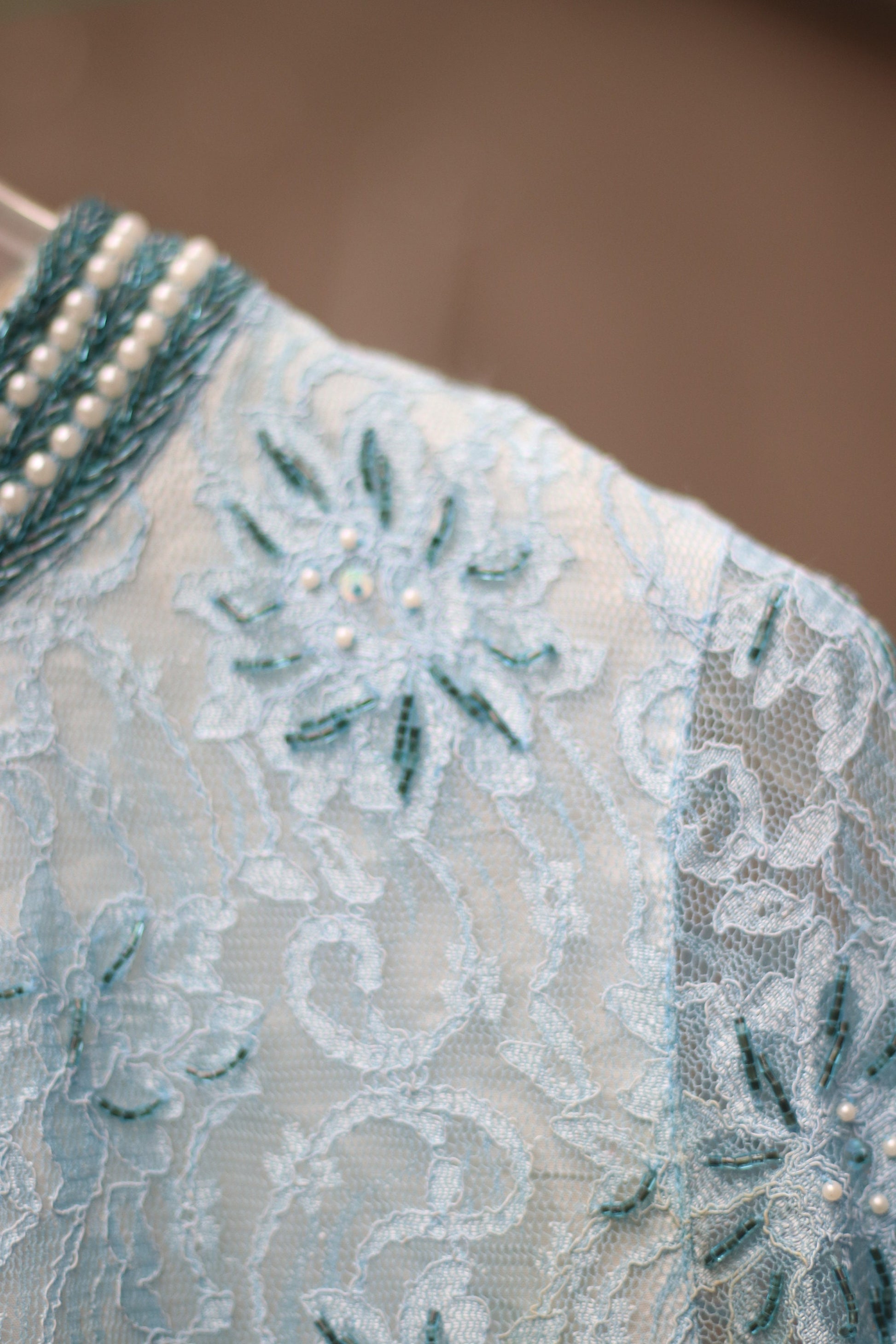 Vintage Beaded Blue Dress | y2k H&M flapper inspired evening dress| Maximalist high collar chic dress with floral motif