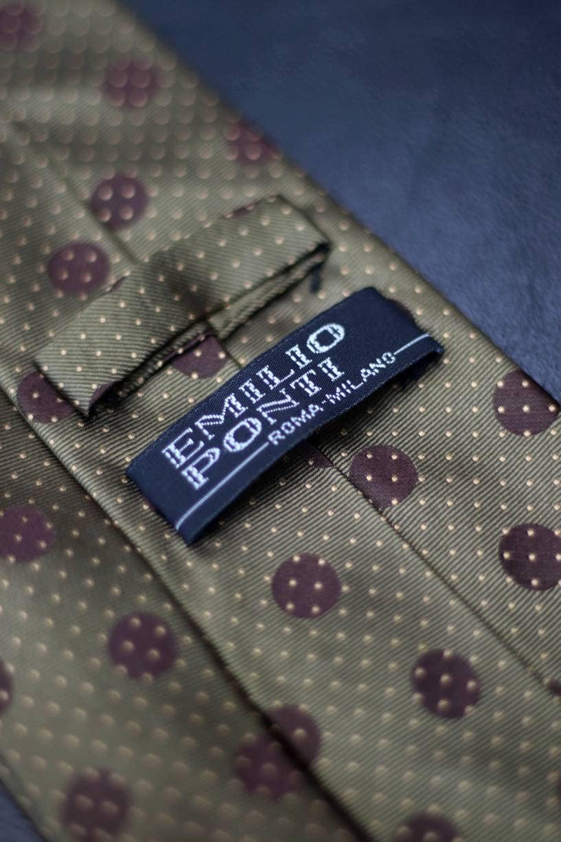 Vintage Emilio Ponti Silk Tie| Polka dotted whimsical dark green tie