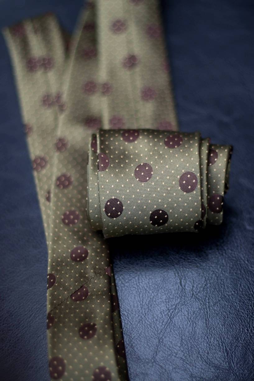 Vintage Emilio Ponti Silk Tie| Polka dotted whimsical dark green tie