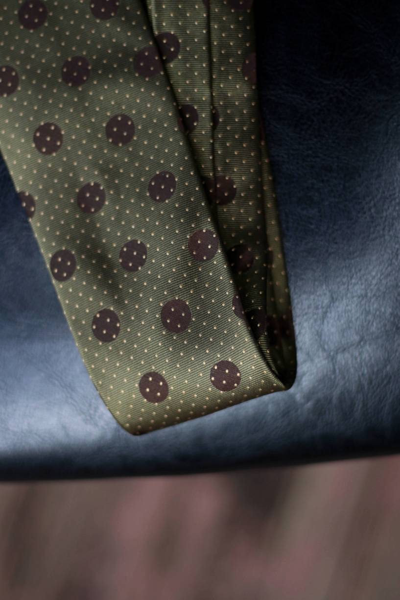 Vintage Emilio Ponti Silk Tie| Polka dotted whimsical dark green tie