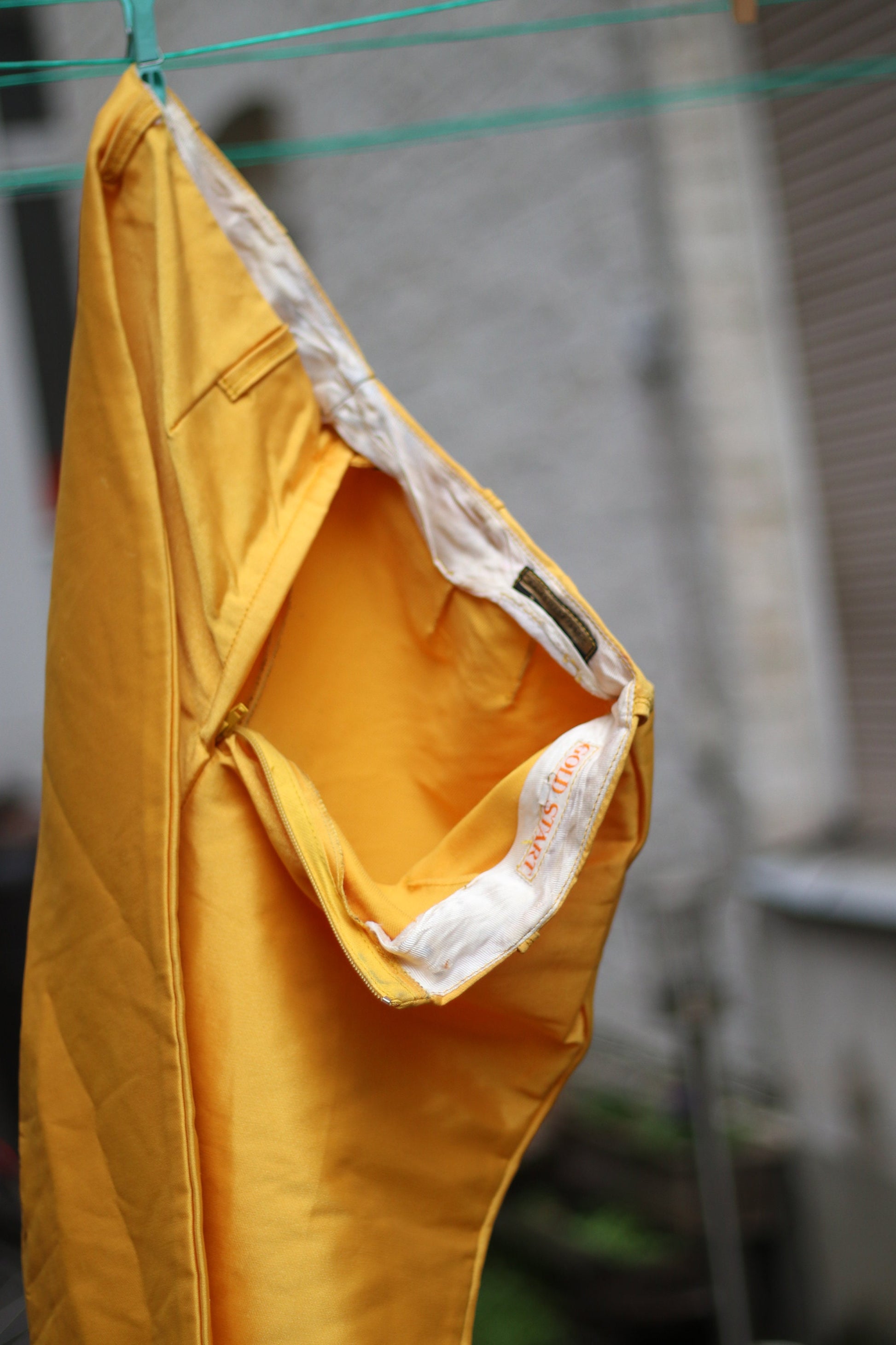 80s yellow shinny trousers| Vintage bright yellow statement Stirrup pants