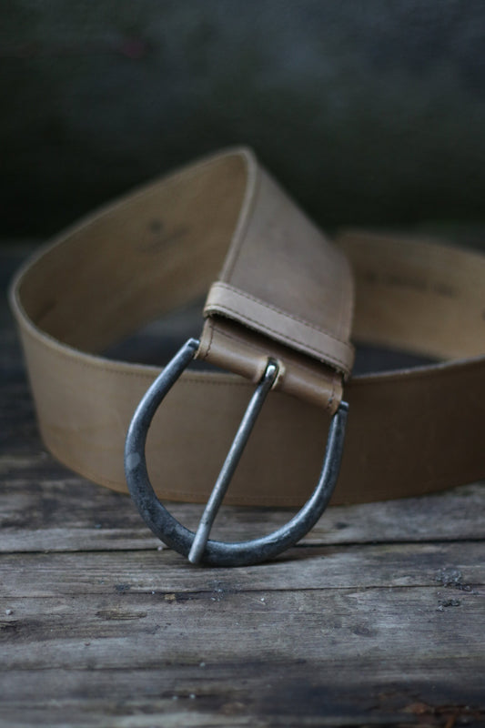 70s Leather Belt| Minimalist Vintage brown Schuchard & friese belt with statement buckle