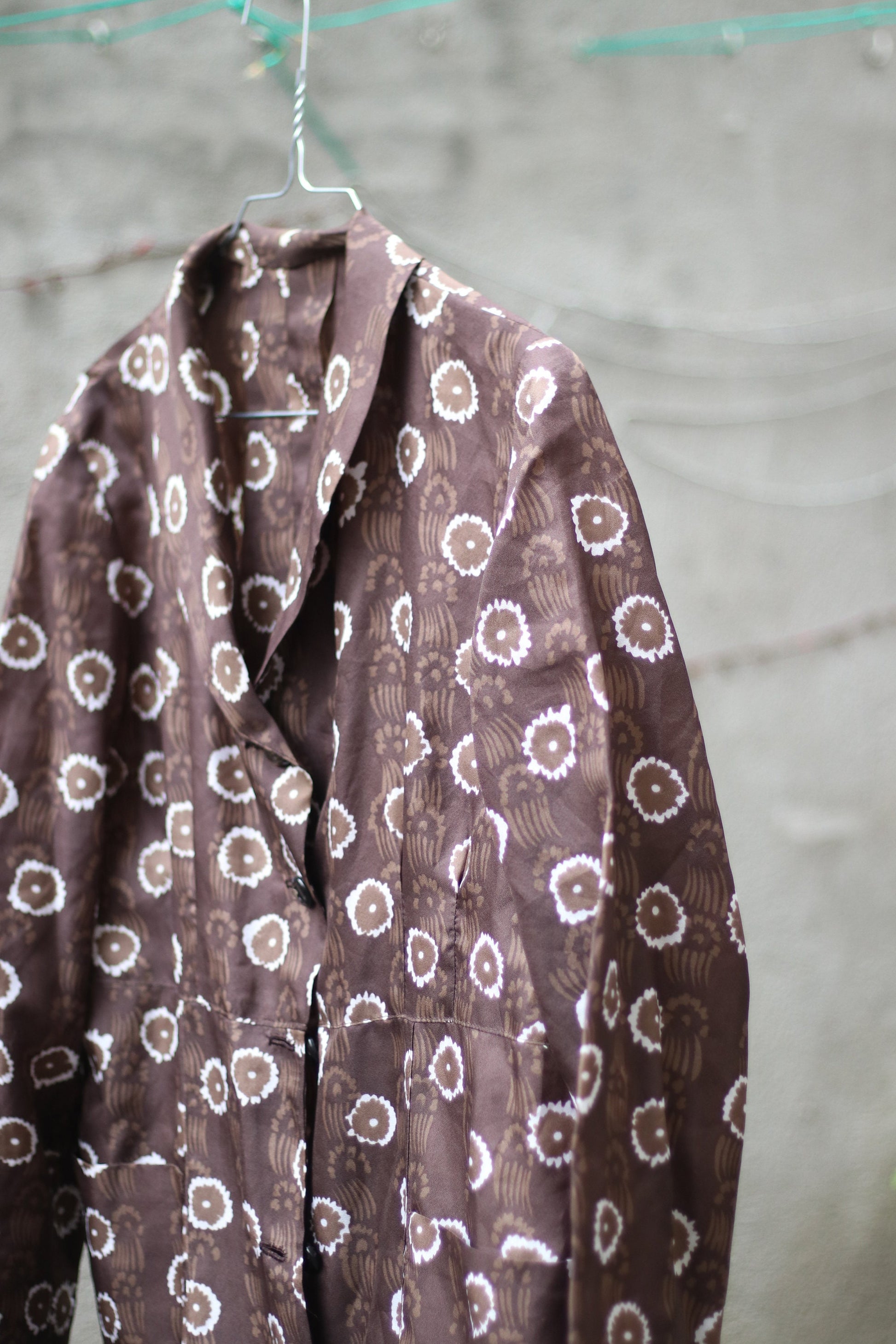 70s Handmade Brown Dress| Vintage Floral Print Summer Dress with abstract print Light summer buttoned down maximalist design