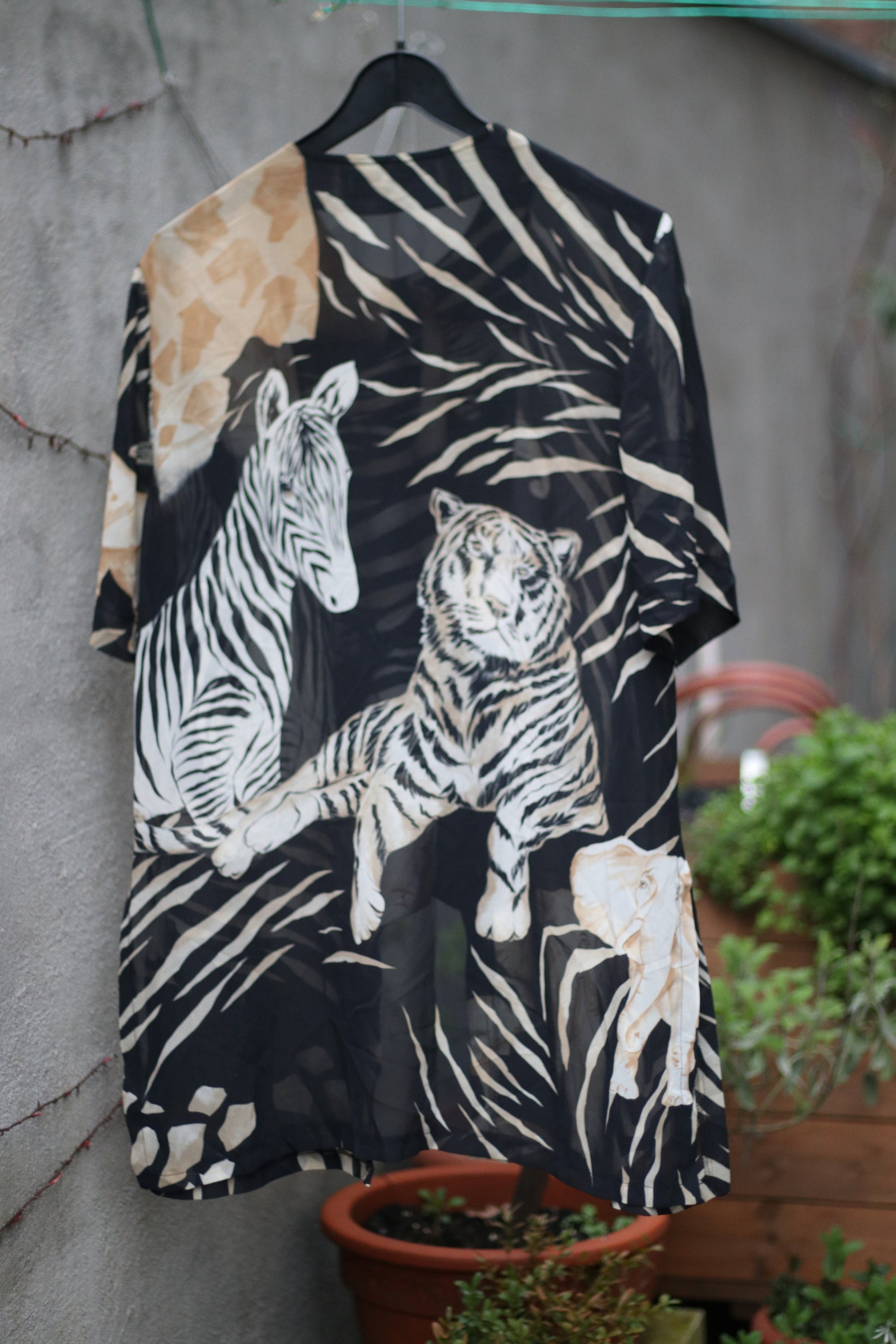 Vintage Sheer Blouse| 90s Janina Schreck Animal Print Buttoned down short sleeved monochrome shirt