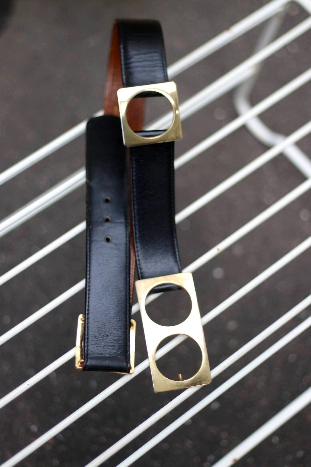 Vintage WEGA Paris leather belt| 70s minimalist chic black belt| Sleek accessory