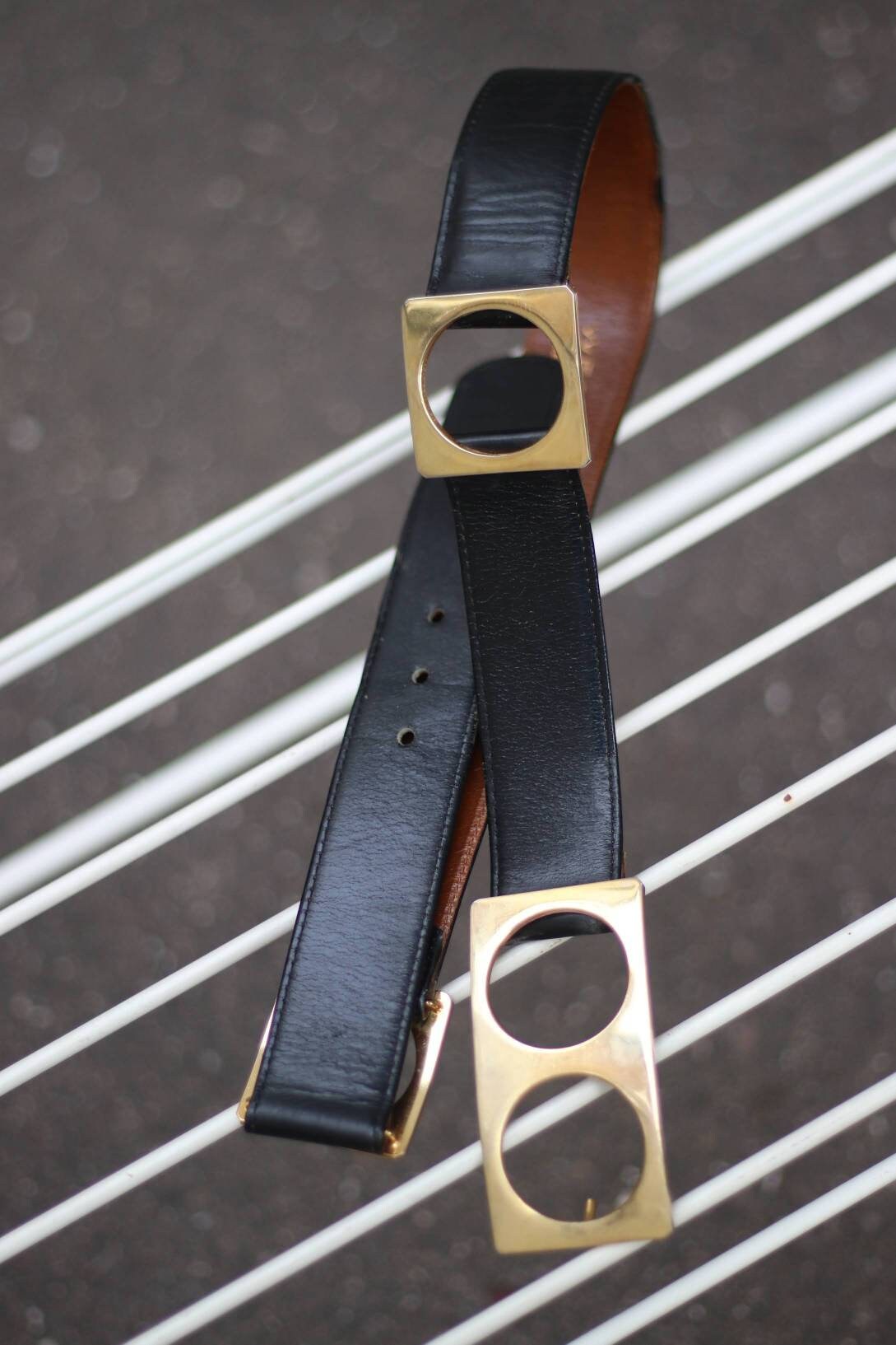 Vintage WEGA Paris leather belt| 70s minimalist chic black belt| Sleek accessory