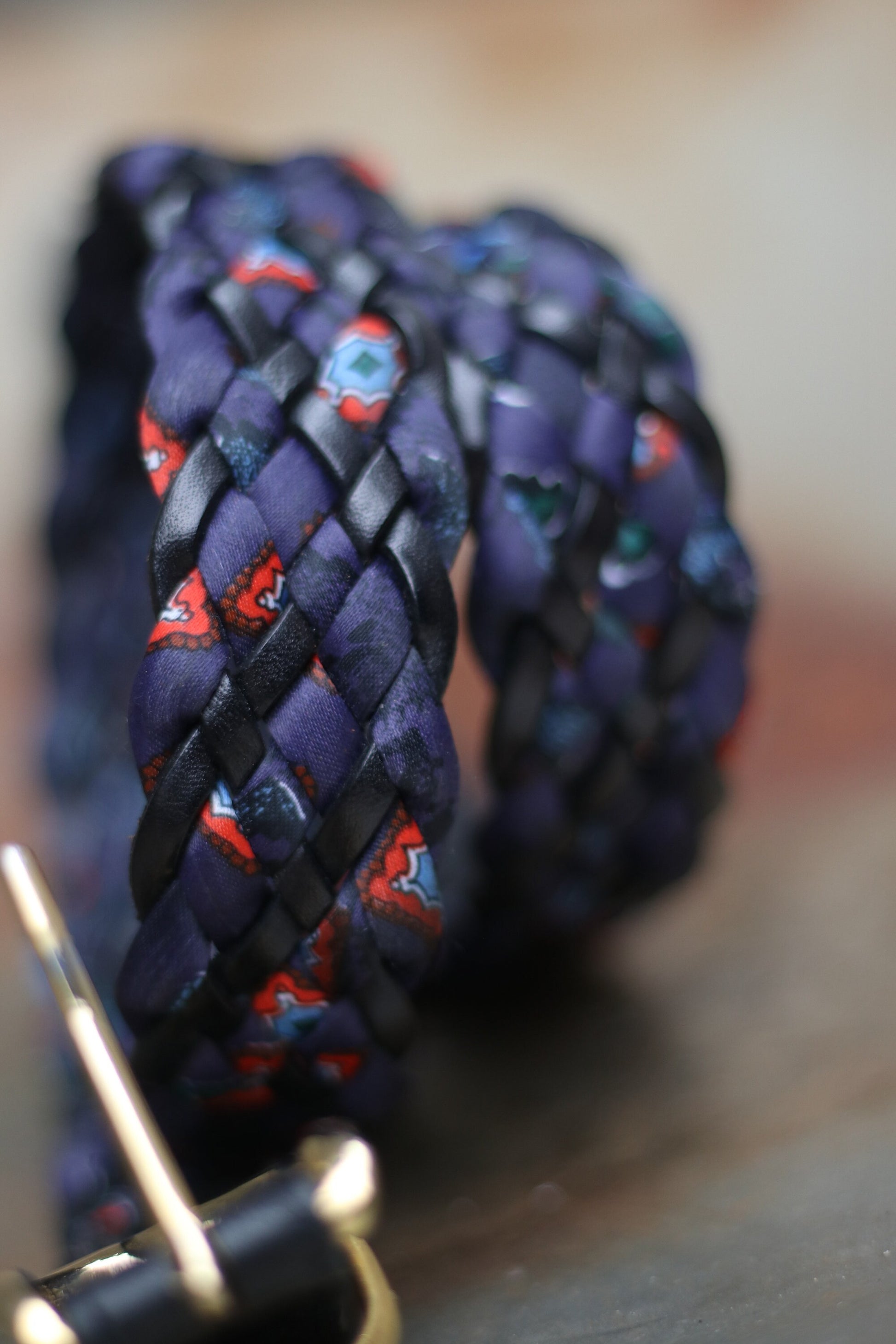 Vintage woven leather belt in blue| 90s leather belt bohemian inspired