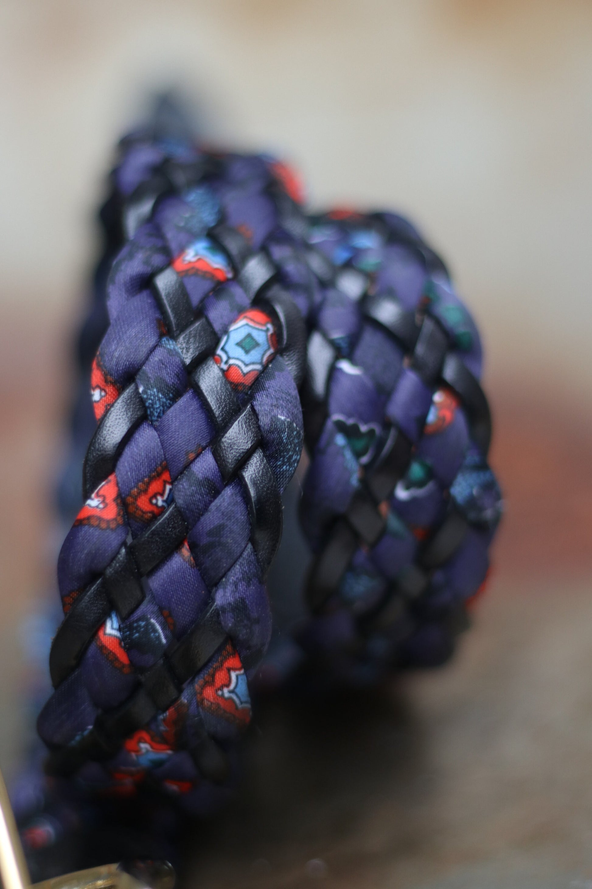 Vintage woven leather belt in blue| 90s leather belt bohemian inspired