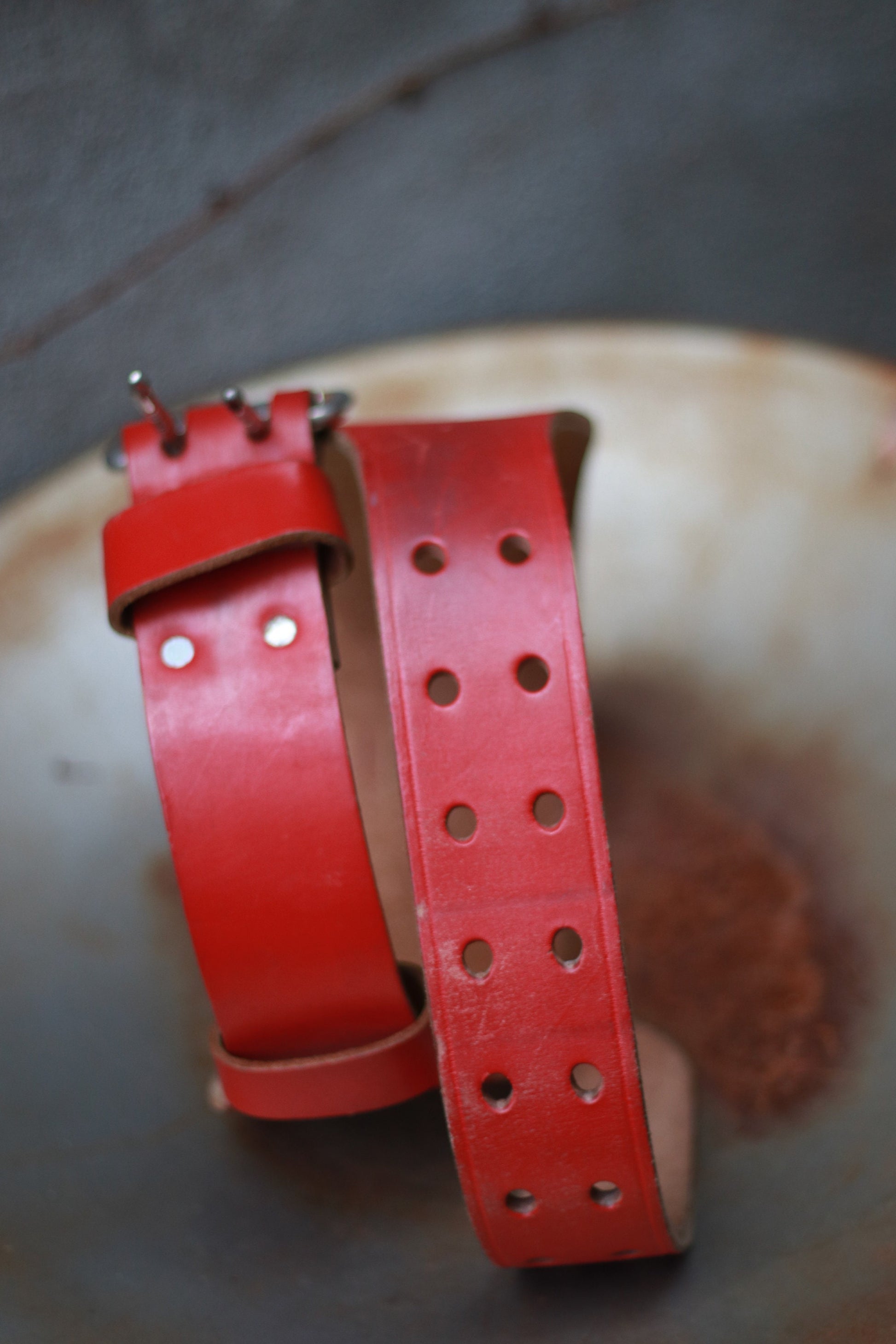 Vintage Leather Oversized Belt | Red statement waist belt