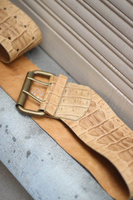 Vintage Leather Belt| Minimalist Vanzetti 90s brown waist belt faux exotic upper
